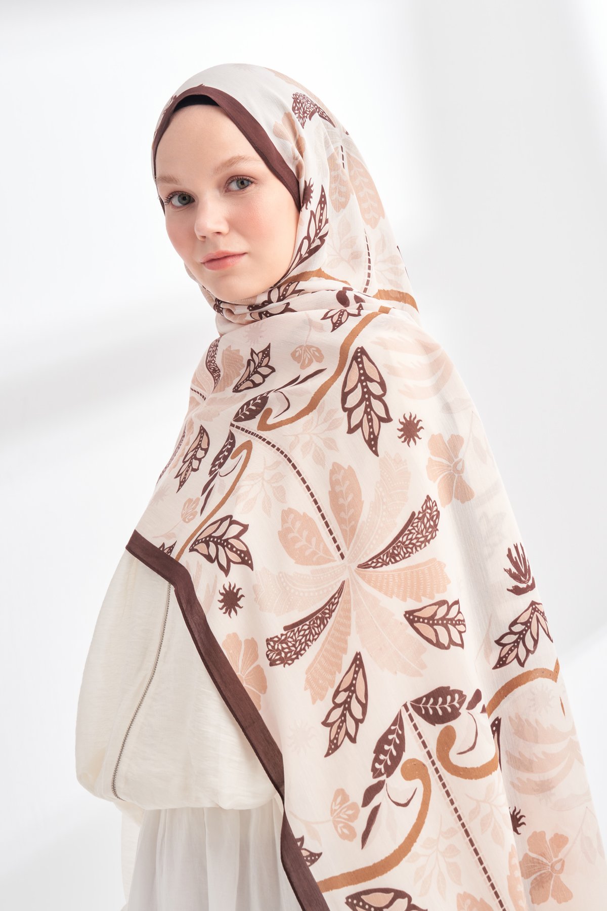 FLORAL ARCHIVE PALMERA DESEN ŞAL - ACI KAHVE