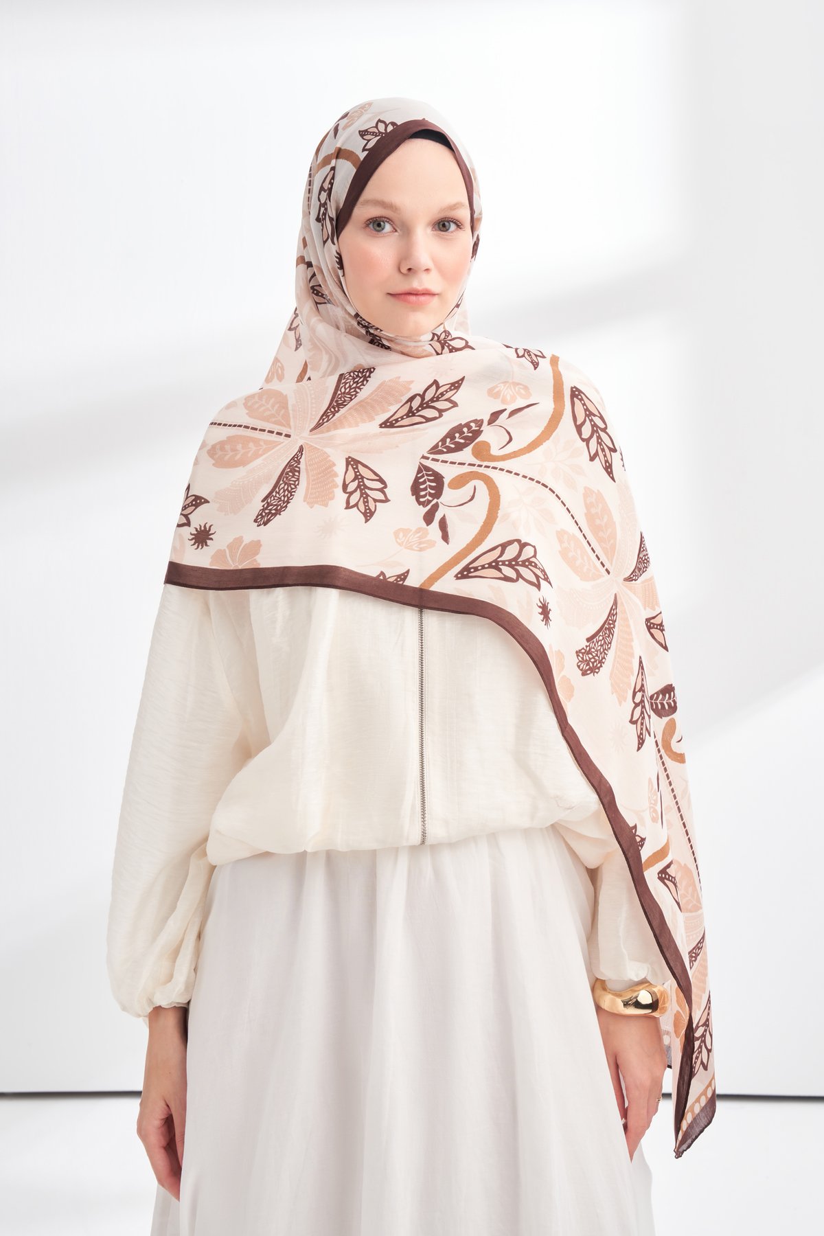 FLORAL ARCHIVE PALMERA DESEN ŞAL - ACI KAHVE