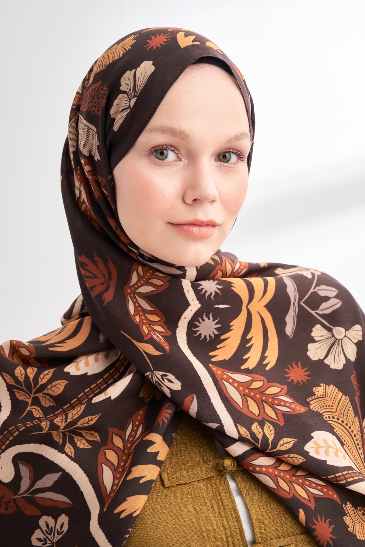 FLORAL ARCHIVE PALMERA DESEN ŞAL - ACI KAHVE  - CAMEL