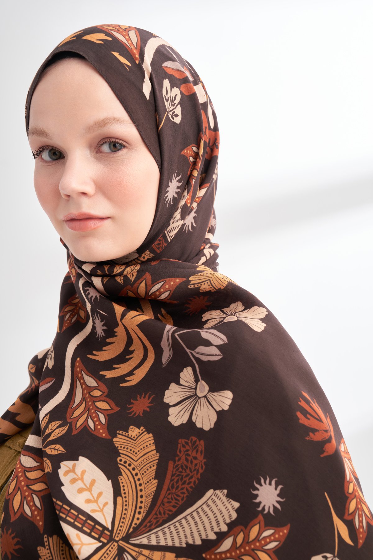 FLORAL ARCHIVE PALMERA DESEN ŞAL - ACI KAHVE  - CAMEL