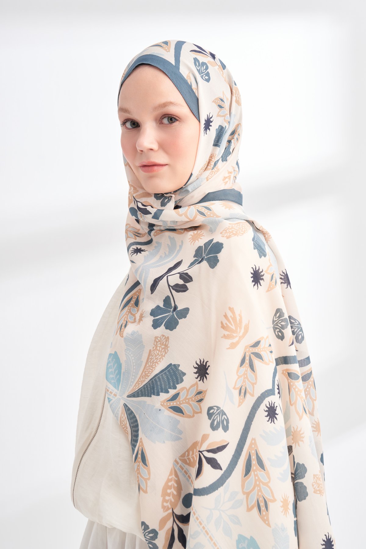 FLORAL ARCHIVE PALMERA DESEN ŞAL - İNDİGO