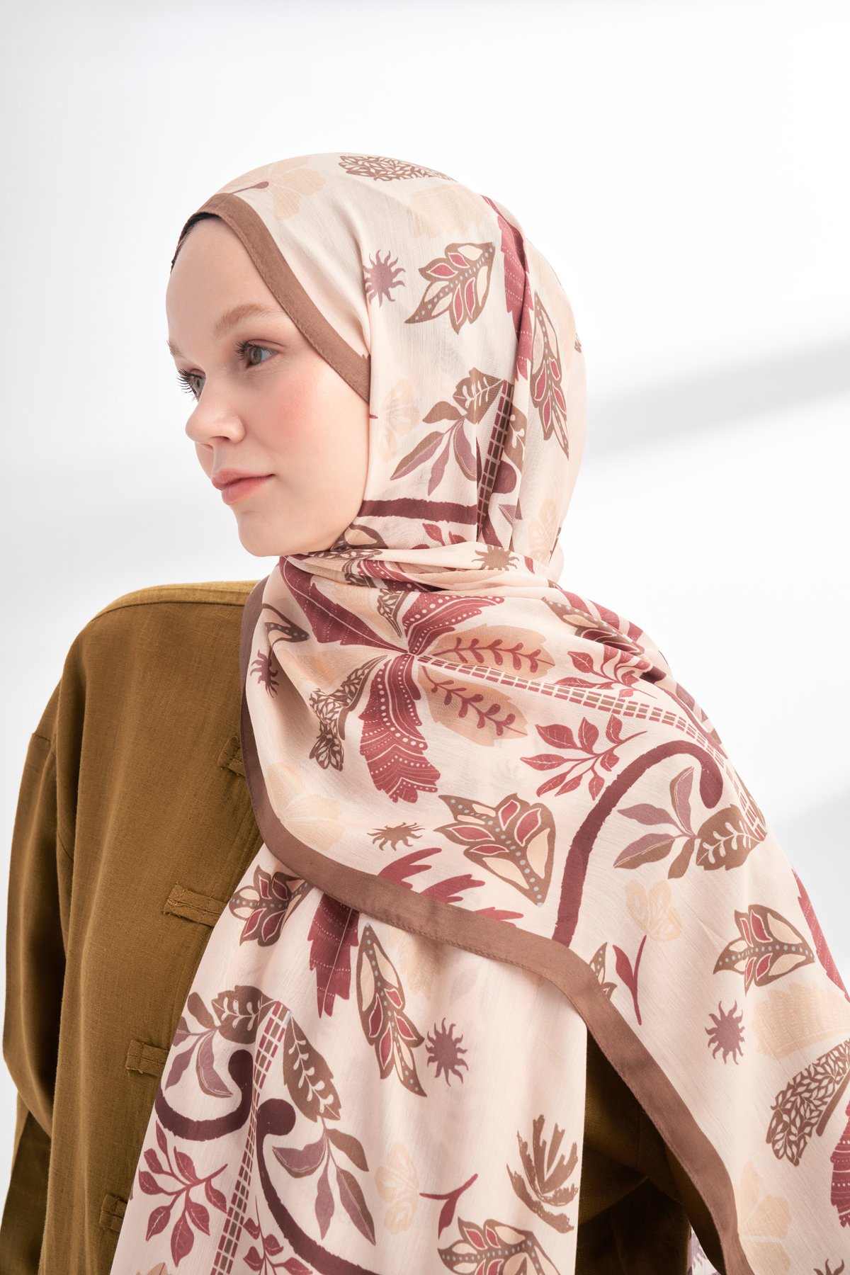 FLORAL ARCHIVE PALMERA DESEN ŞAL - KAHVE - BEJ