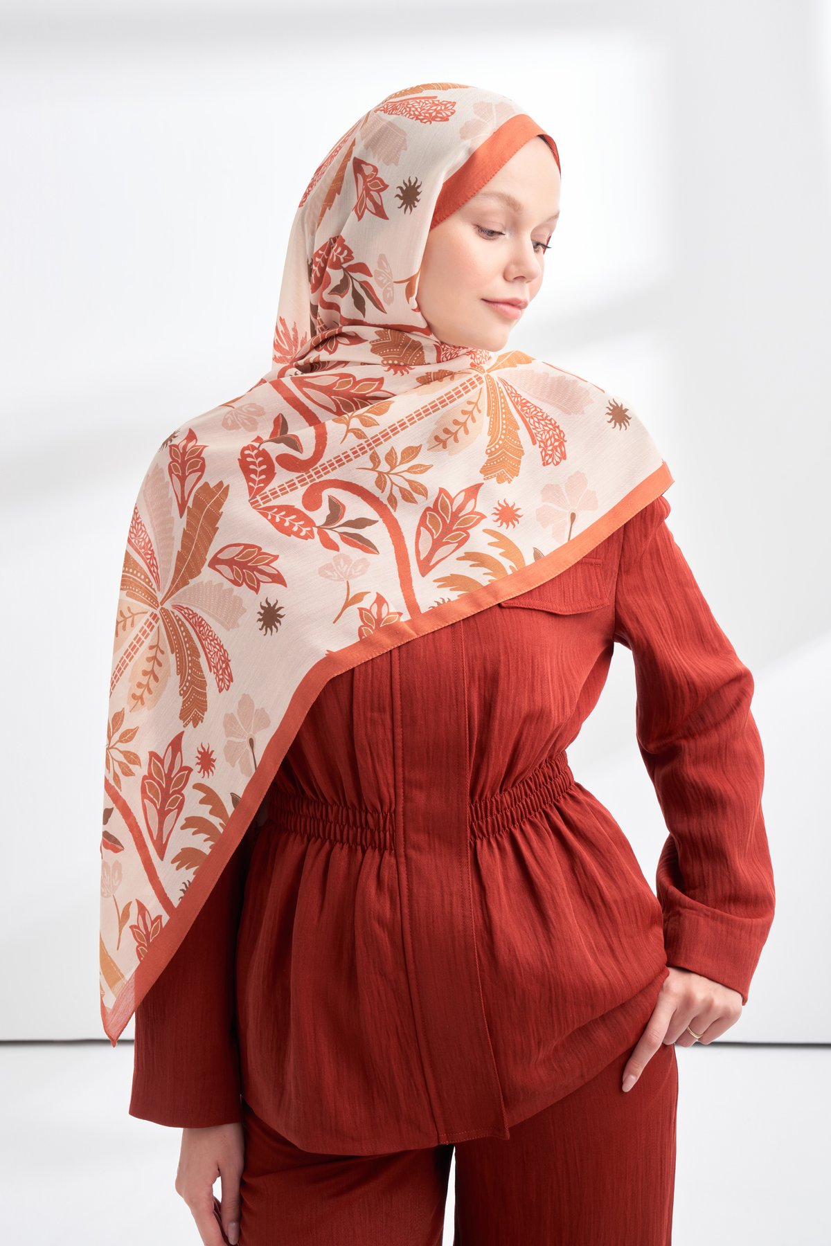 FLORAL ARCHIVE PALMERA DESEN ŞAL - TABA  - KİREMİT