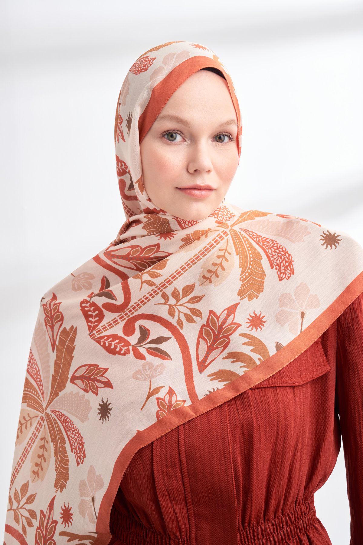 FLORAL ARCHIVE PALMERA DESEN ŞAL - TABA  - KİREMİT