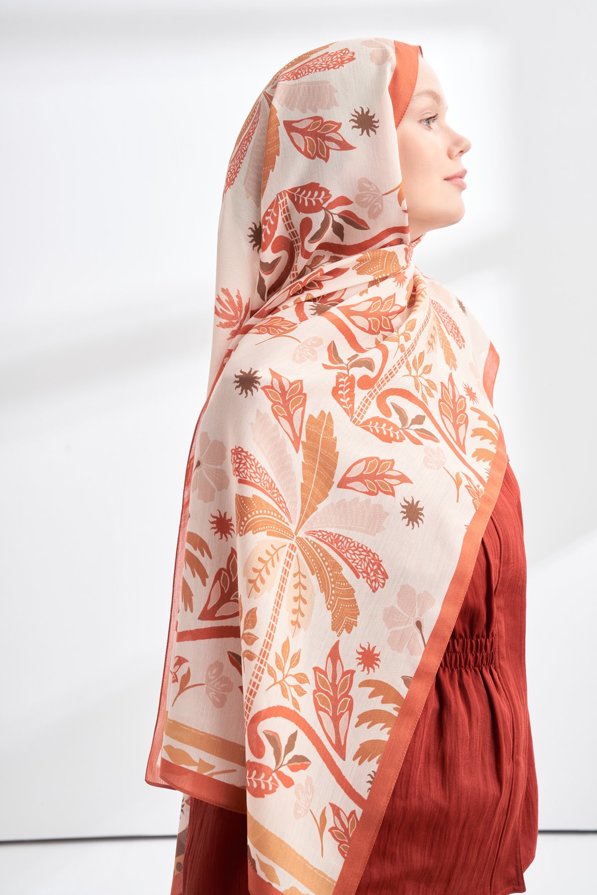 FLORAL ARCHIVE PALMERA DESEN ŞAL - TABA  - KİREMİT