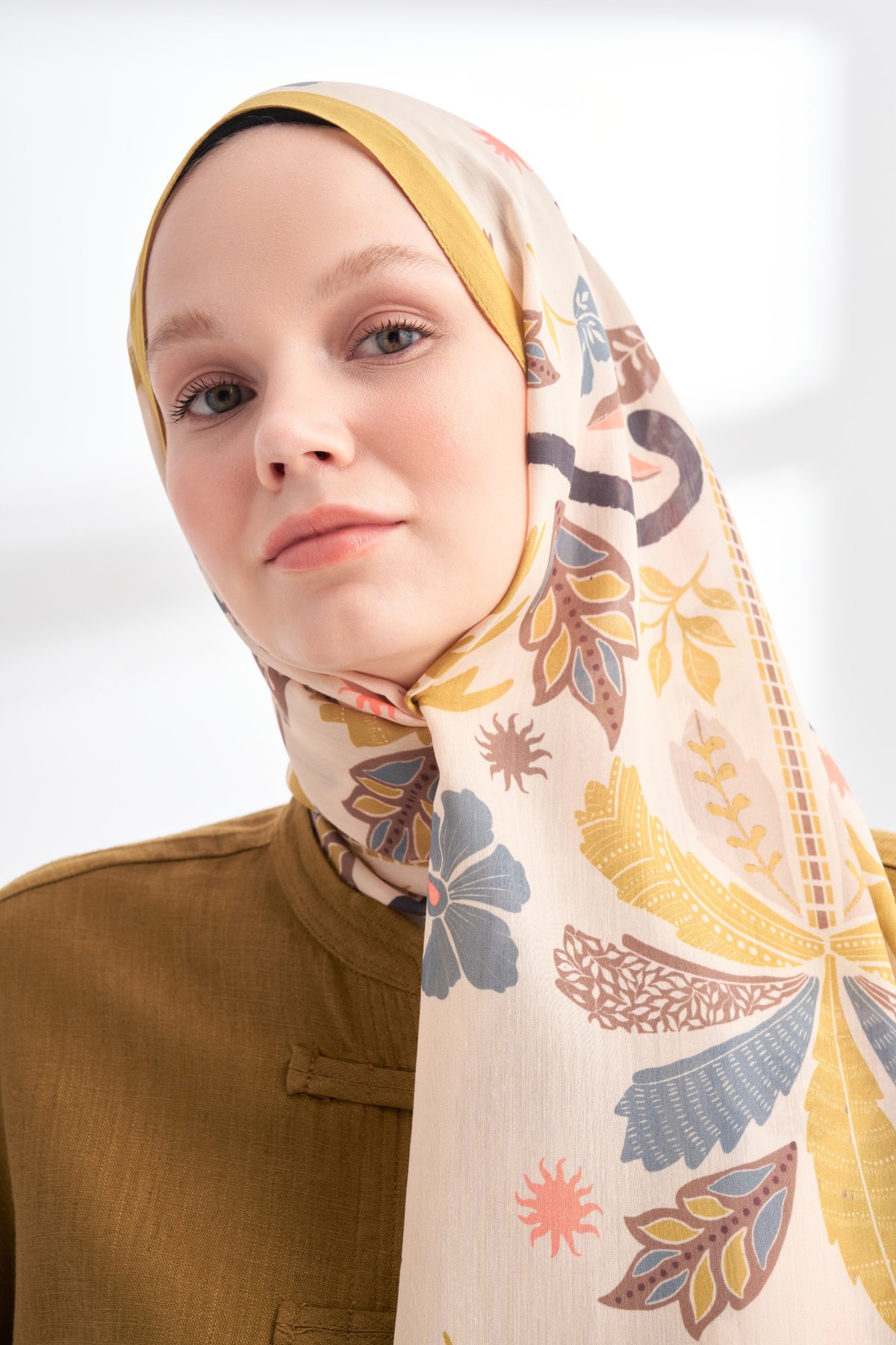 FLORAL ARCHIVE PALMERA DESEN ŞAL - YAĞ YEŞİLİ