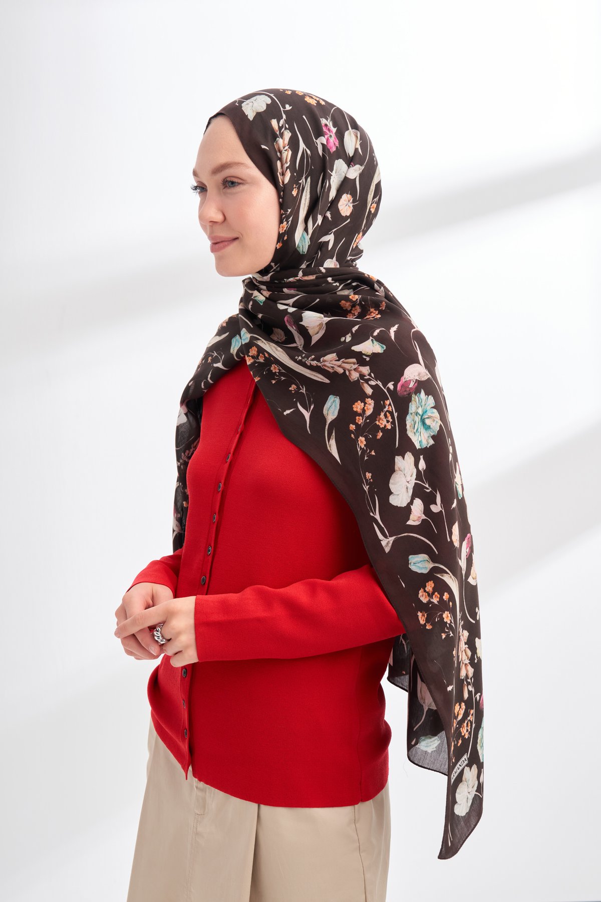 FLORAL ARCHIVE ROSALIE DESEN ŞAL - ACI KAHVE