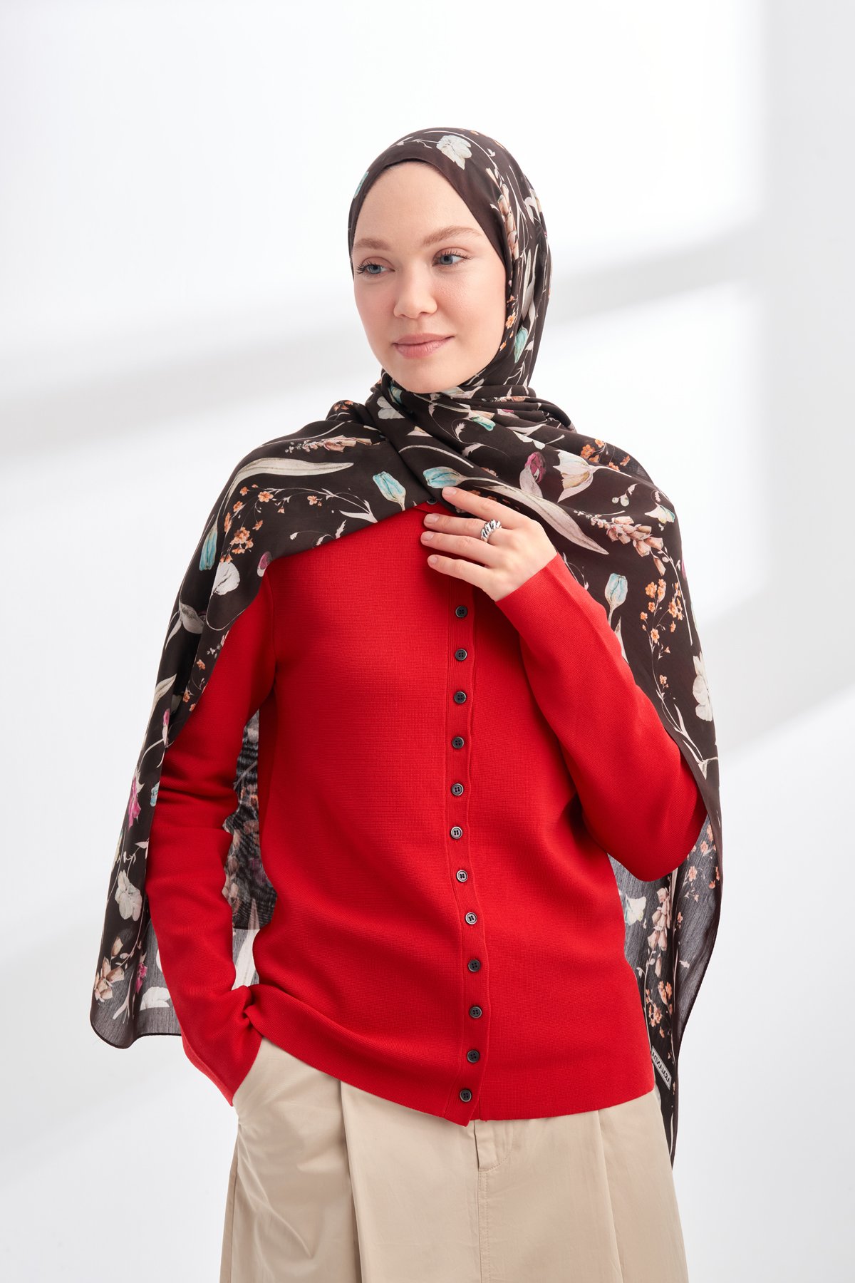 FLORAL ARCHIVE ROSALIE DESEN ŞAL - ACI KAHVE