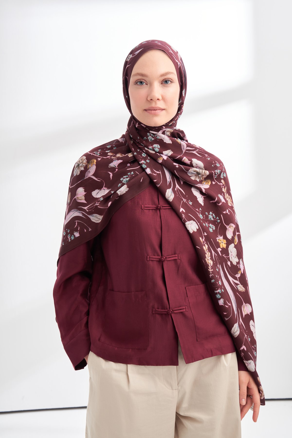 FLORAL ARCHIVE ROSALIE DESEN ŞAL - BORDO