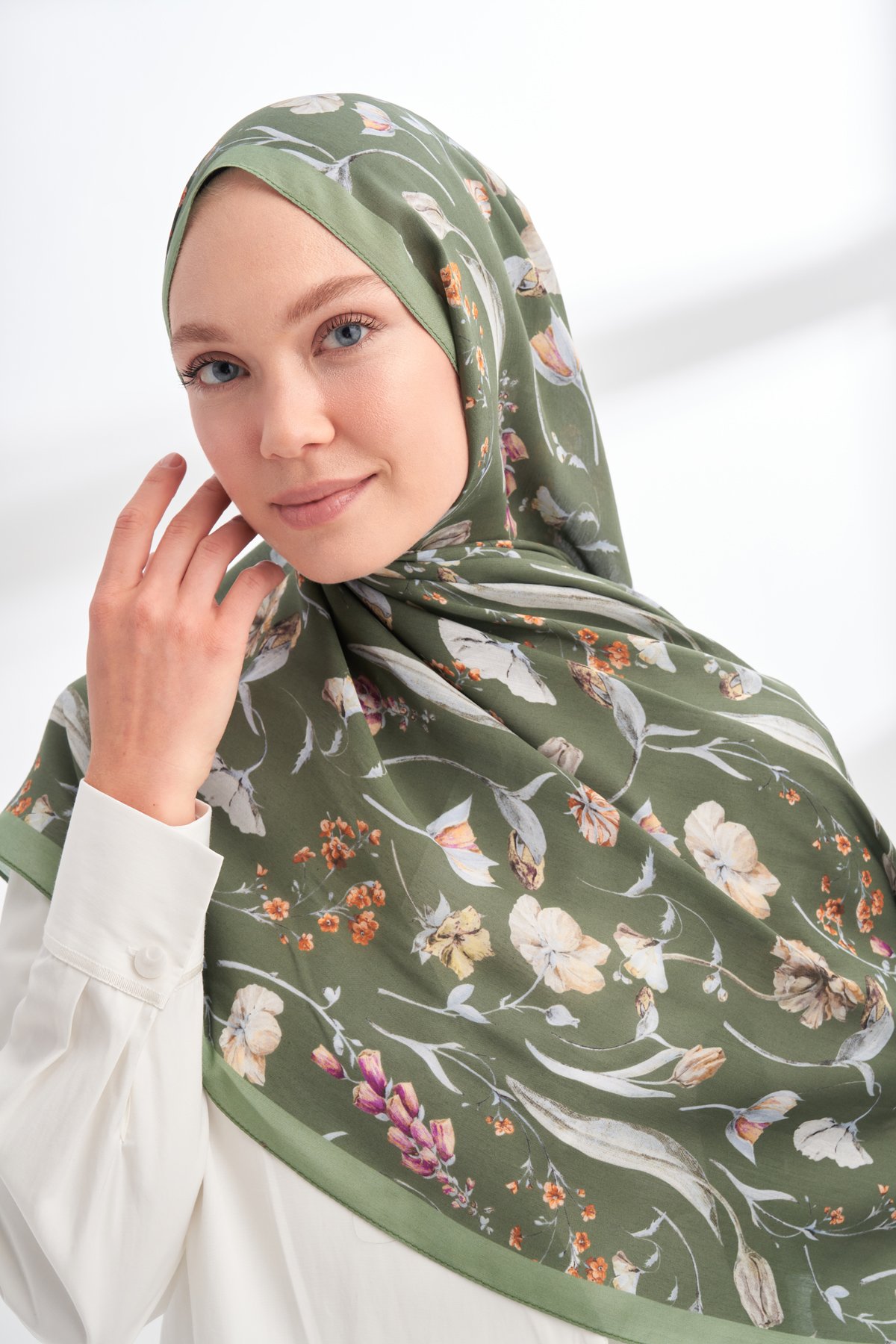 FLORAL ARCHIVE ROSALIE DESEN ŞAL - KETEN - HAKİ