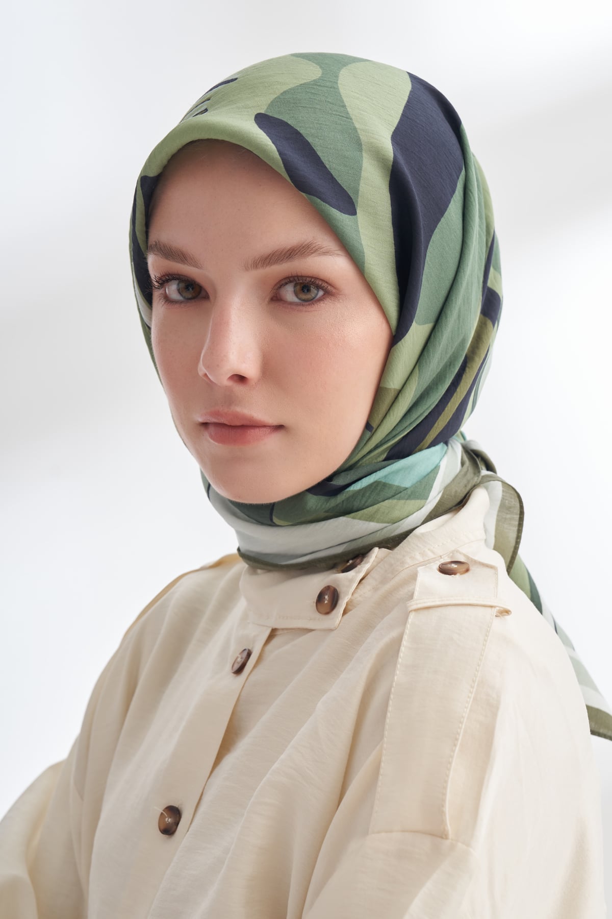 FLORAL MUSE DESEN THE TENCEL EDIT EŞARP - KETEN YEŞİLİ