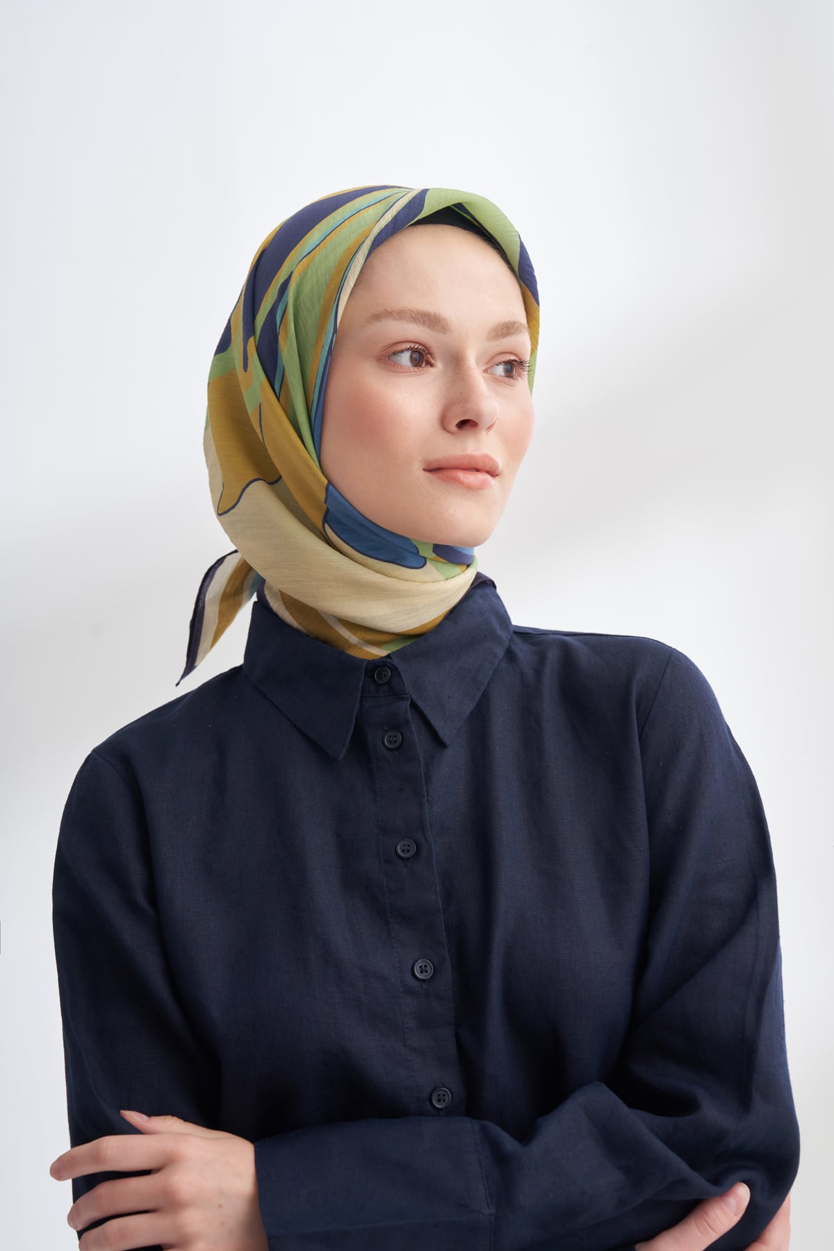FLORAL MUSE DESEN THE TENCEL EDIT EŞARP  - MOR - YAĞ YEŞİLİ