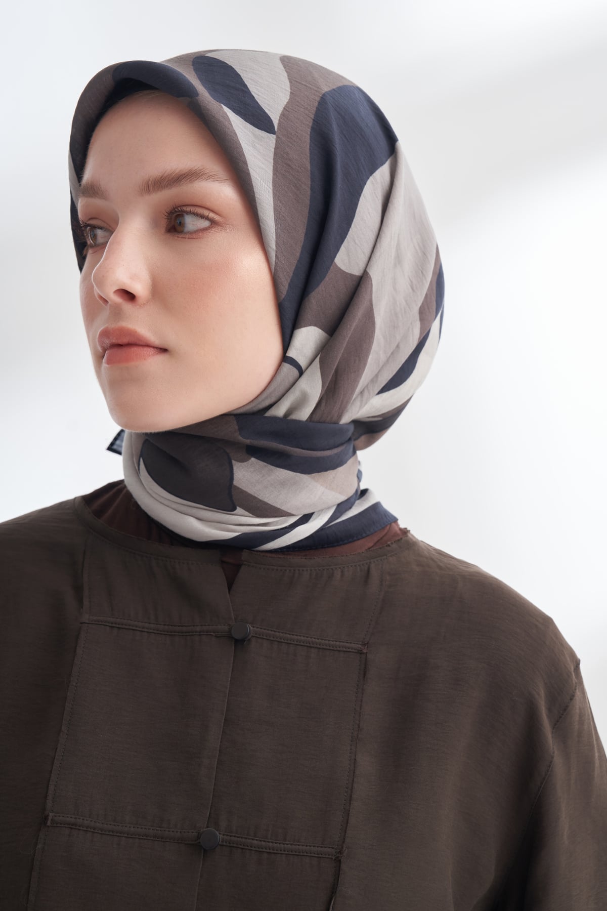 FLORAL MUSE DESEN THE TENCEL EDIT EŞARP  - LACİVERT - DUMAN