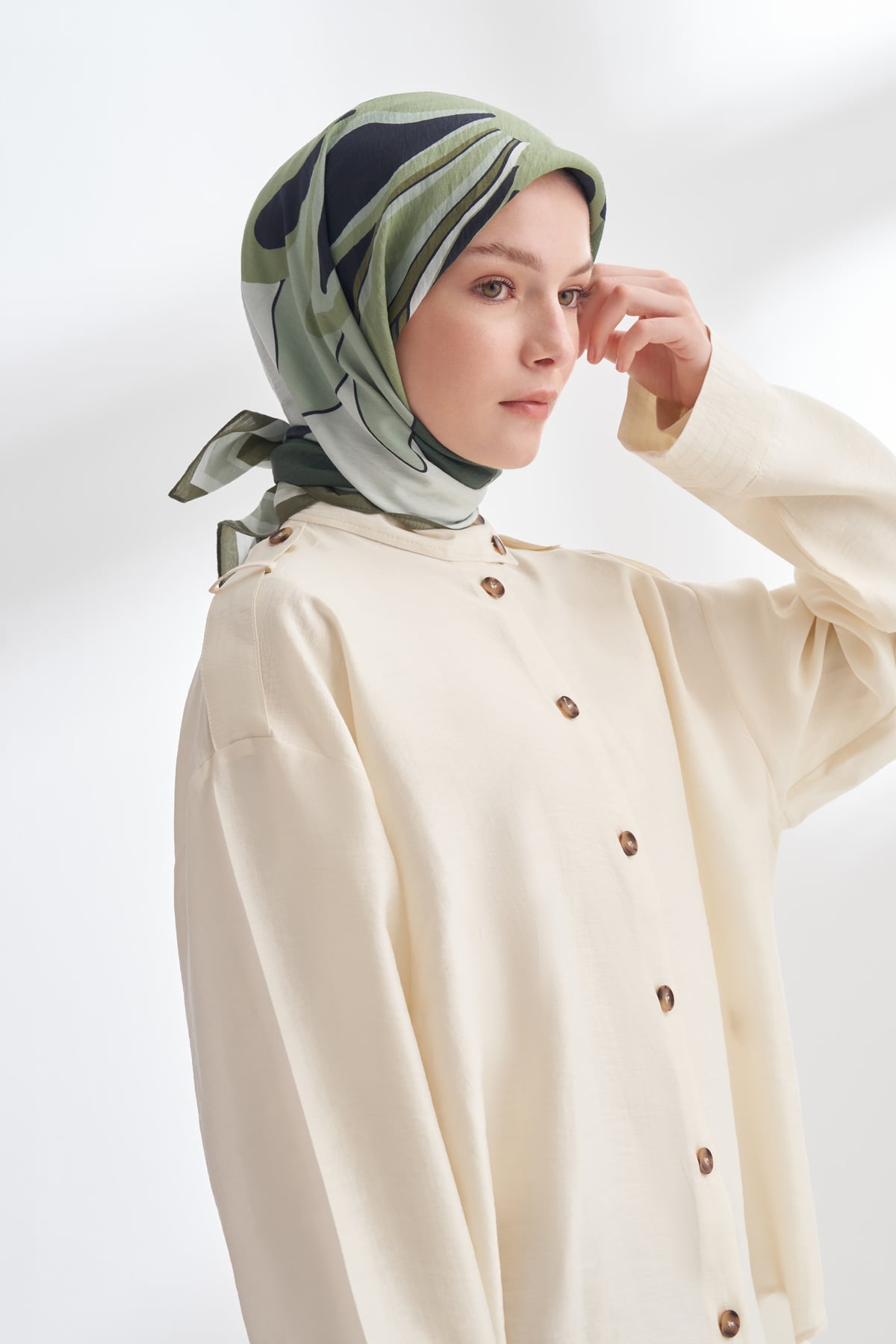 FLORAL MUSE DESEN THE TENCEL EDIT EŞARP - KETEN YEŞİLİ