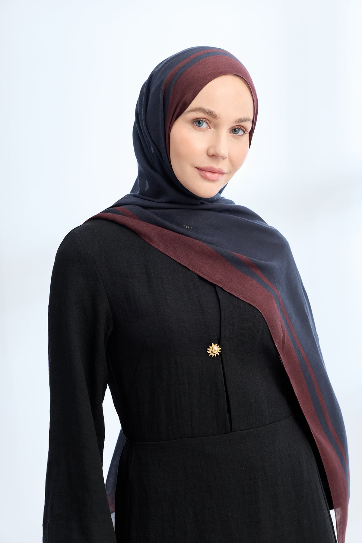 FRAME DESEN VİSKON TENCEL ŞAL -  SİYAH - BORDO
