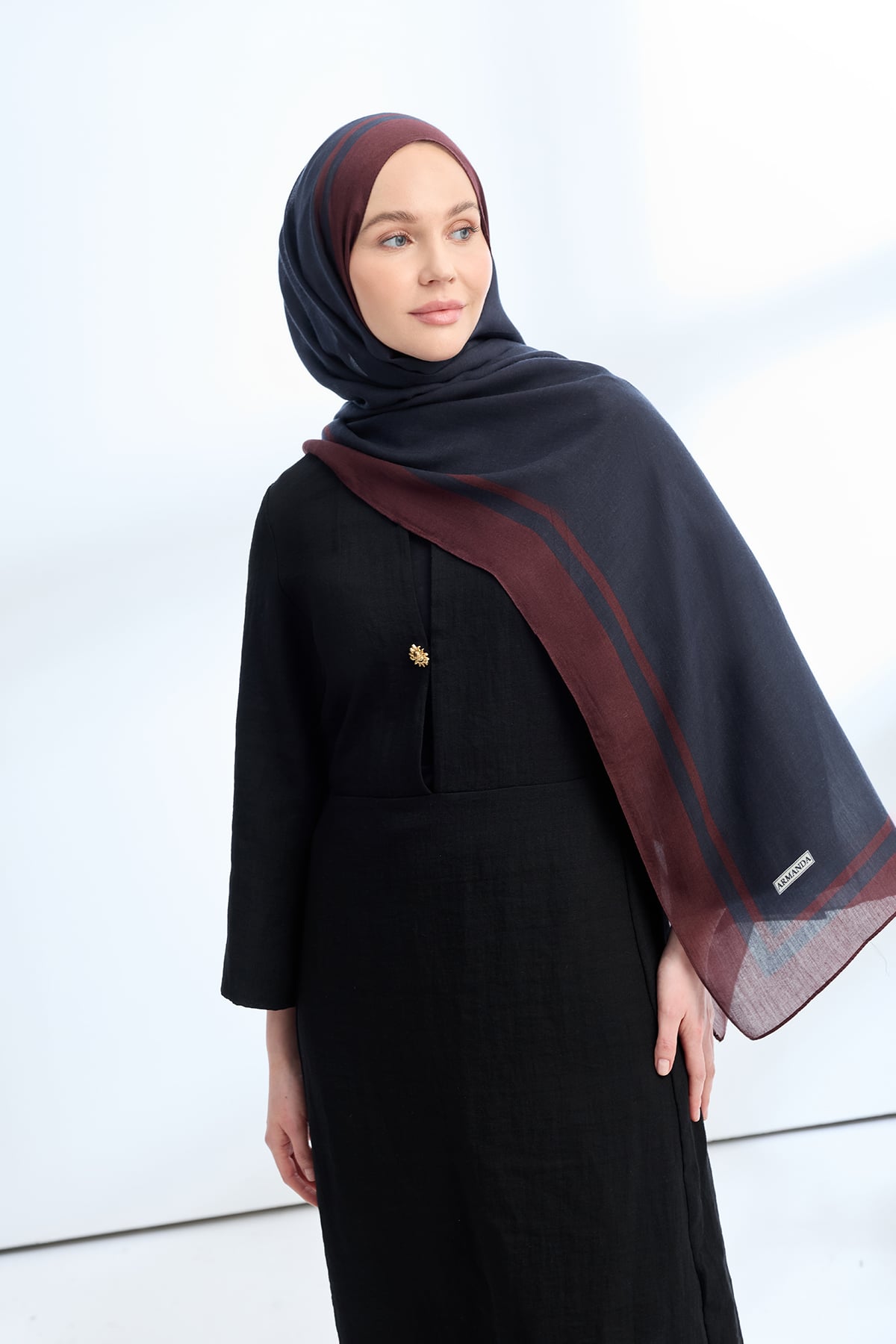FRAME DESEN VİSKON TENCEL ŞAL -  SİYAH - BORDO
