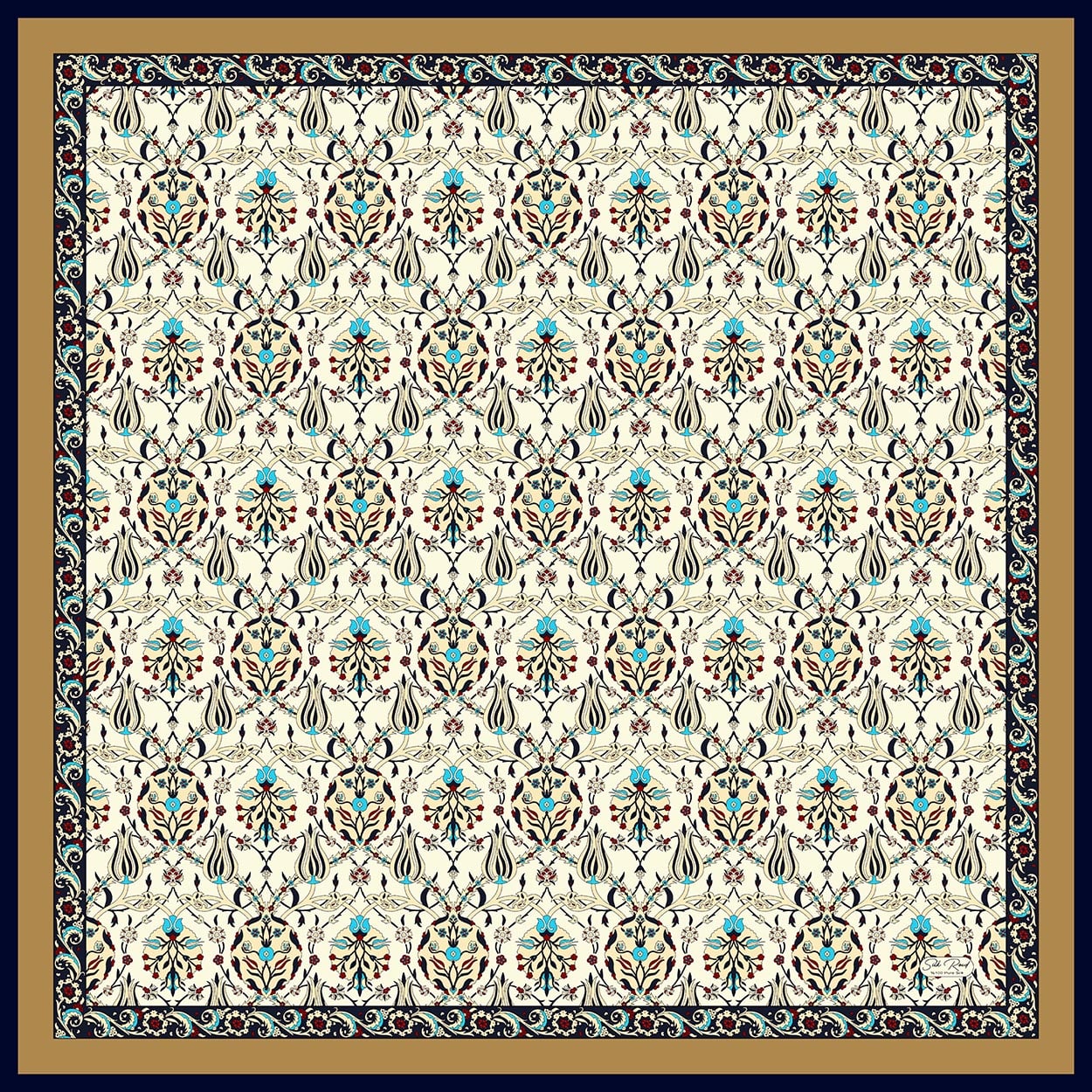 HATAI DESEN SATEN İPEK EŞARP - DORE - TURKUAZ