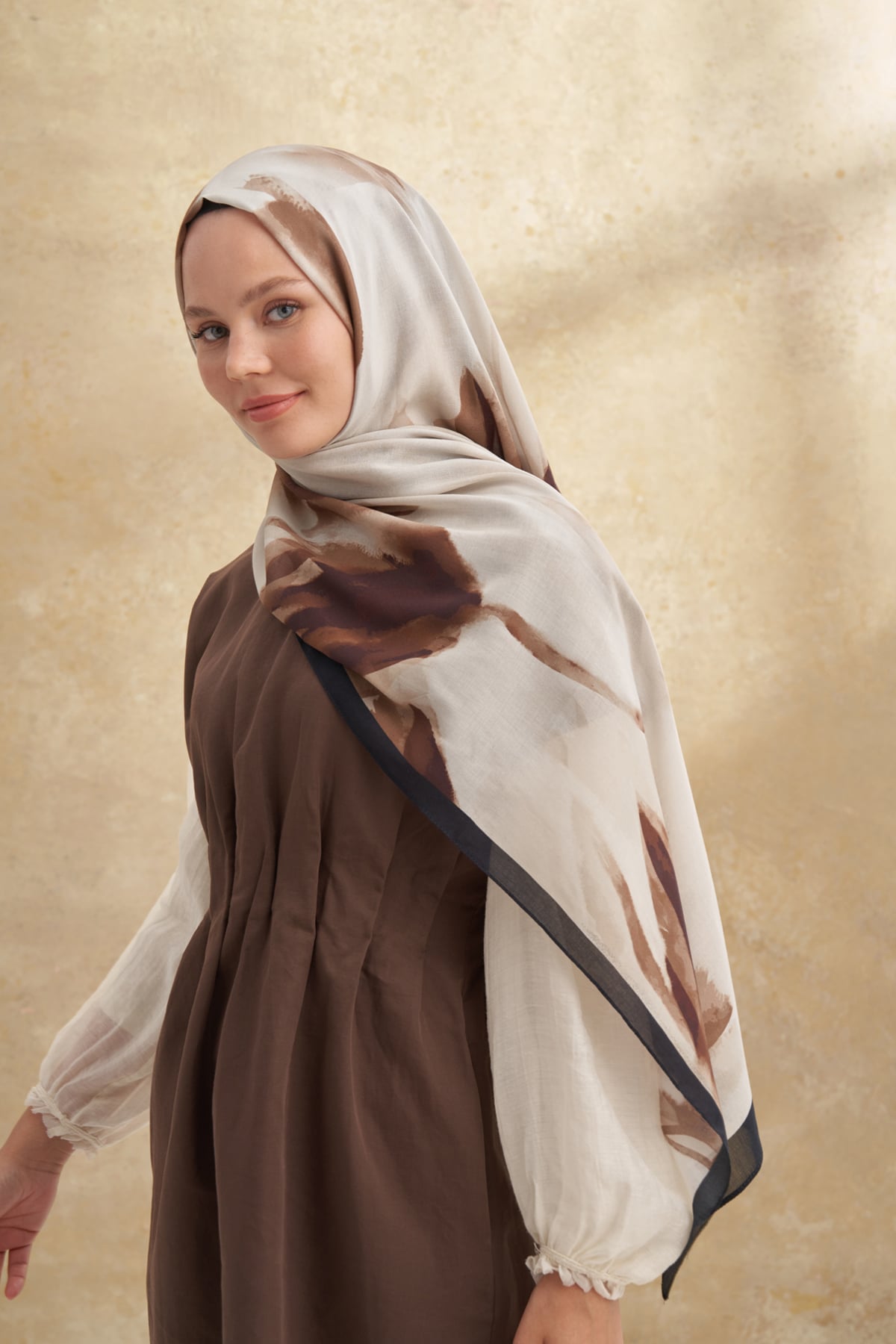 İPEK MODAL DARCY DESEN ŞAL - SİYAH - BEJ