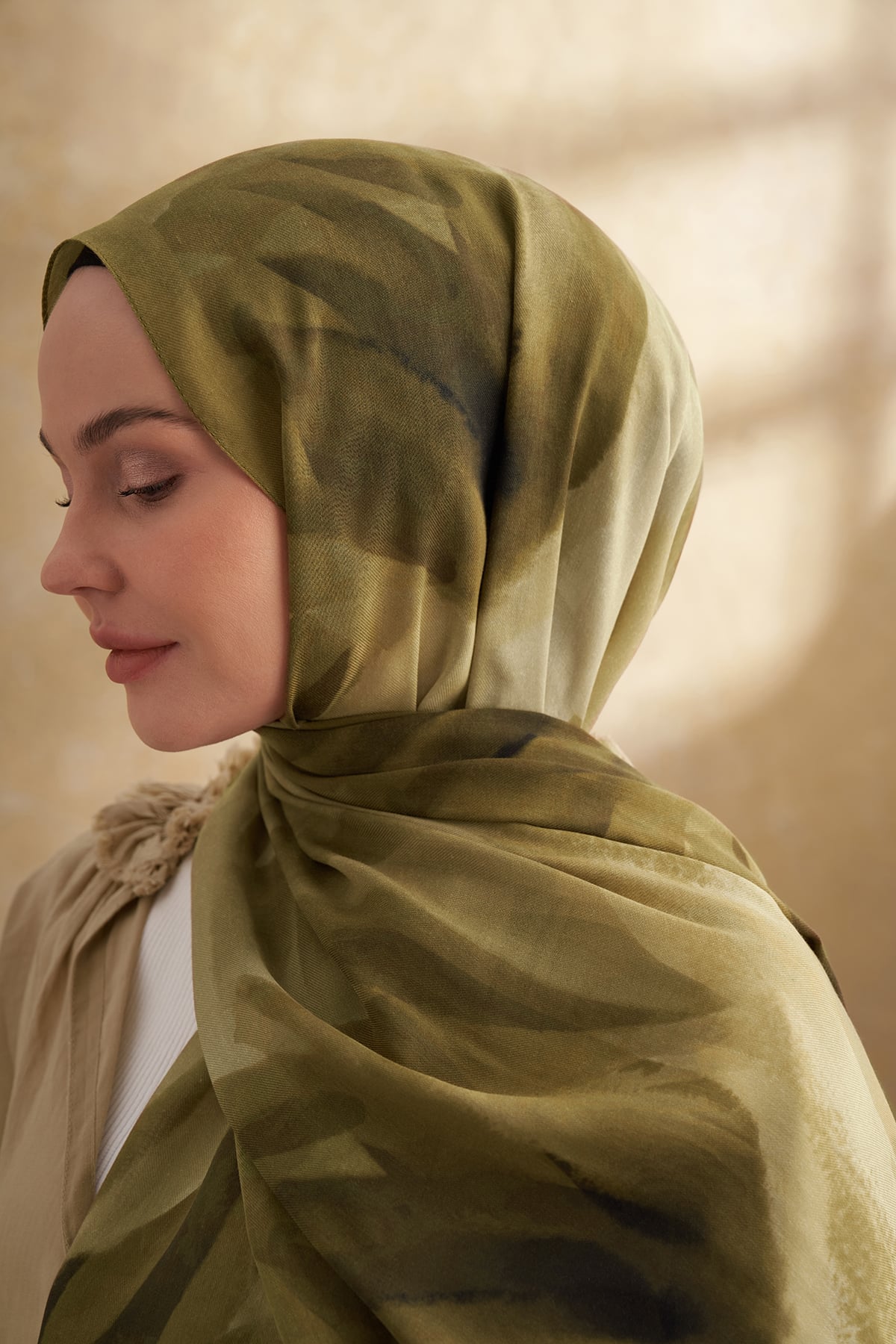 İPEK MODAL DARCY DESEN ŞAL - YAĞ YEŞİLİ