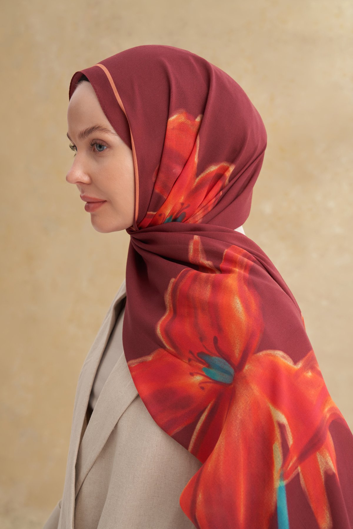 İPEK MODAL VELVET BLOOM DESEN ŞAL - BURGUNDY