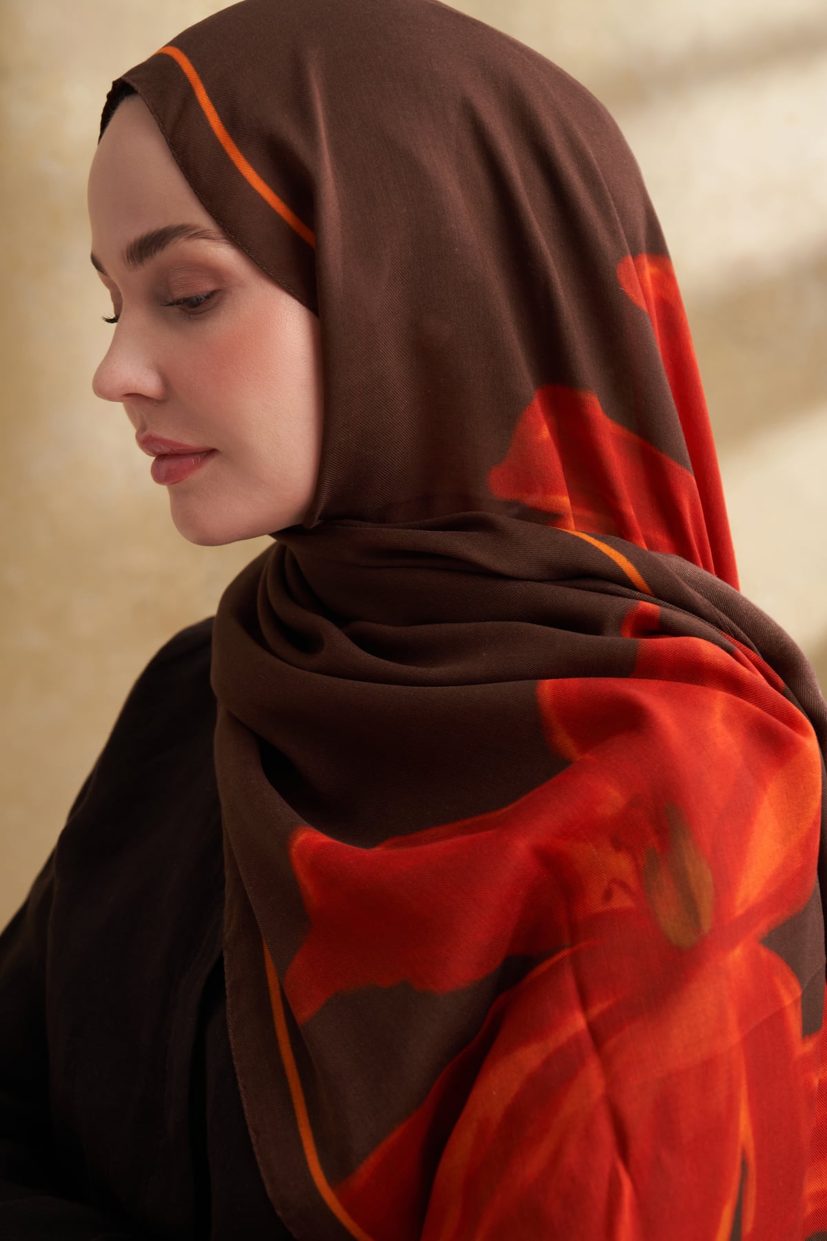 İPEK MODAL VELVET BLOOM DESEN ŞAL - KAHVE