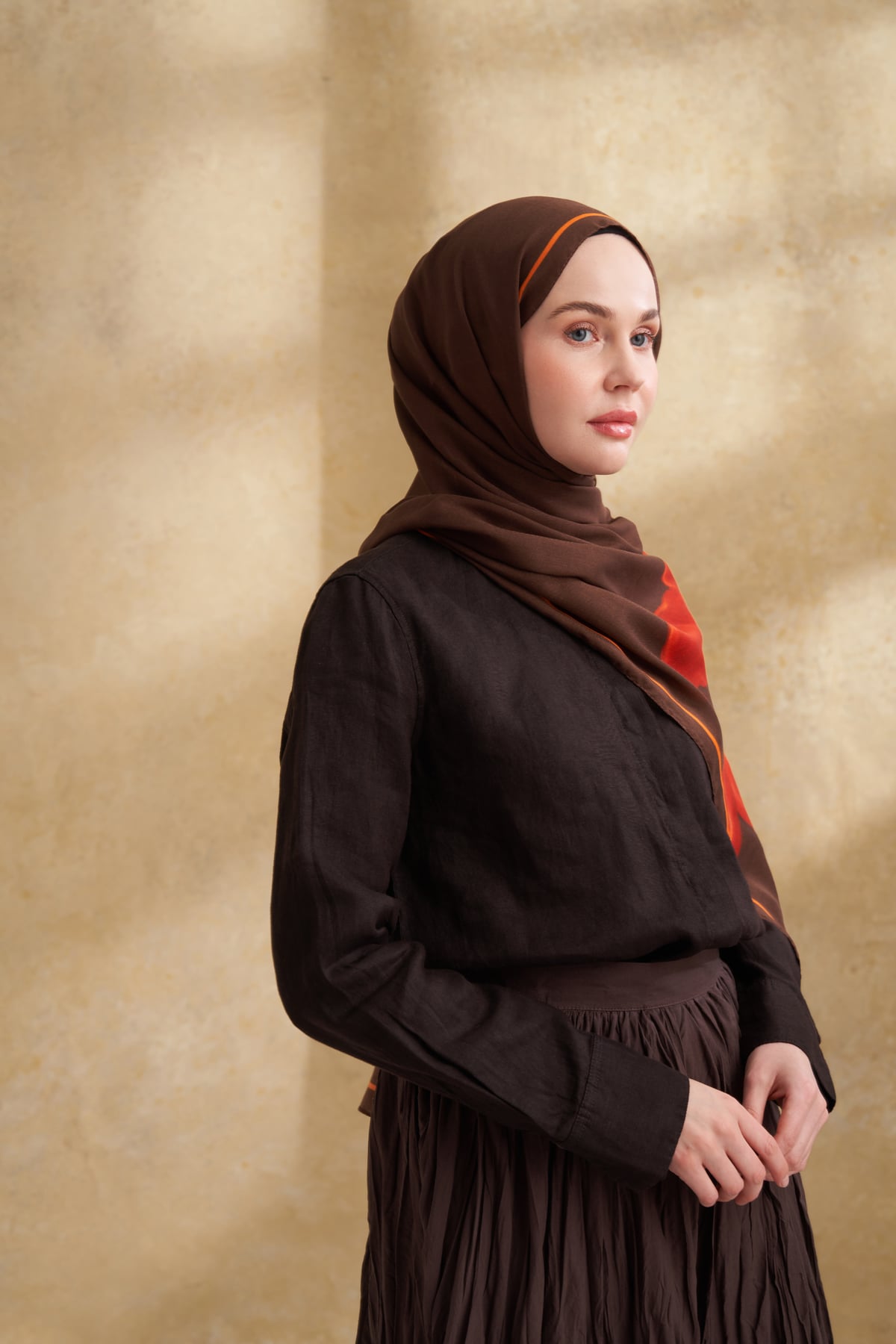 İPEK MODAL VELVET BLOOM DESEN ŞAL - KAHVE