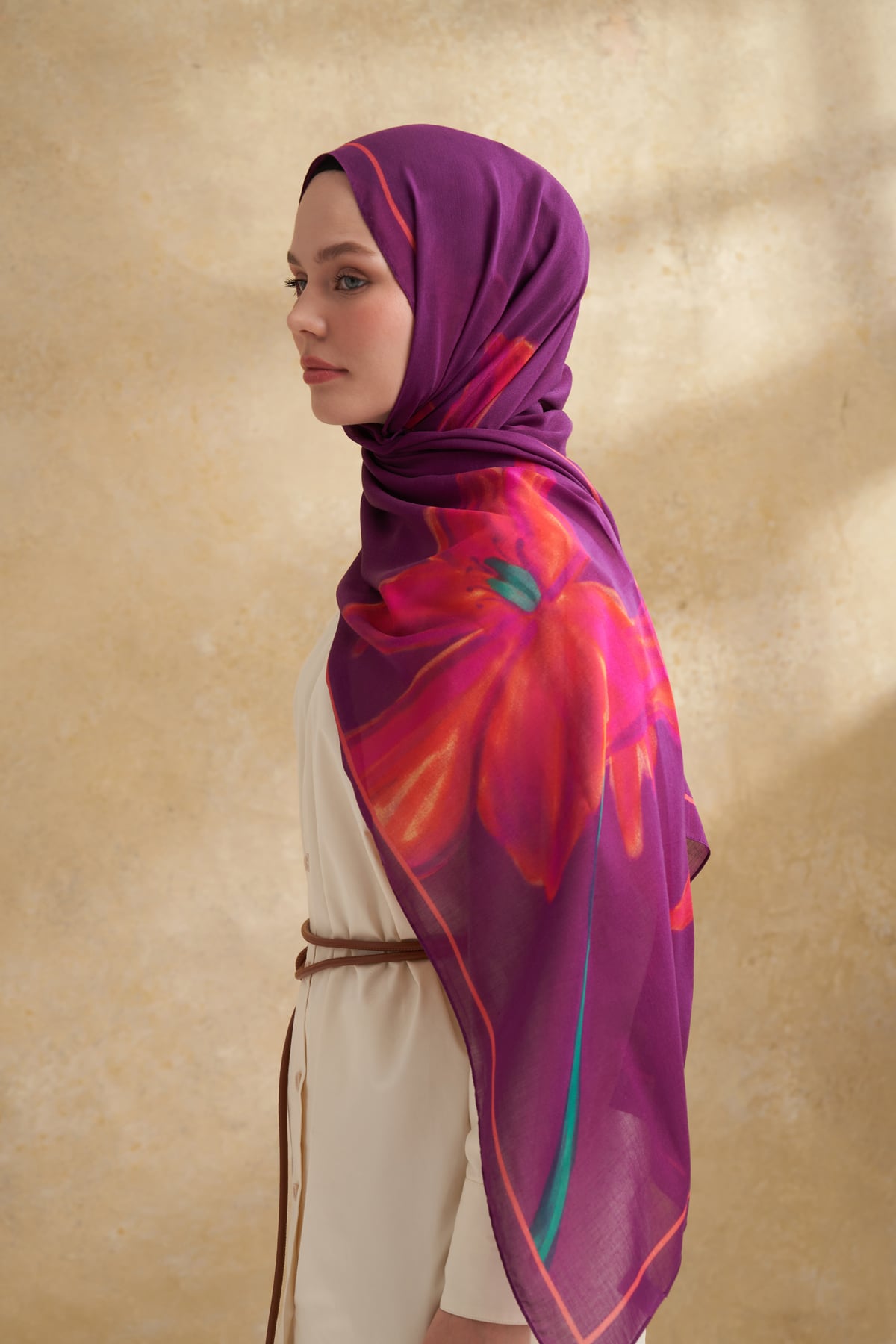 İPEK MODAL VELVET BLOOM DESEN ŞAL - MÜRDÜM