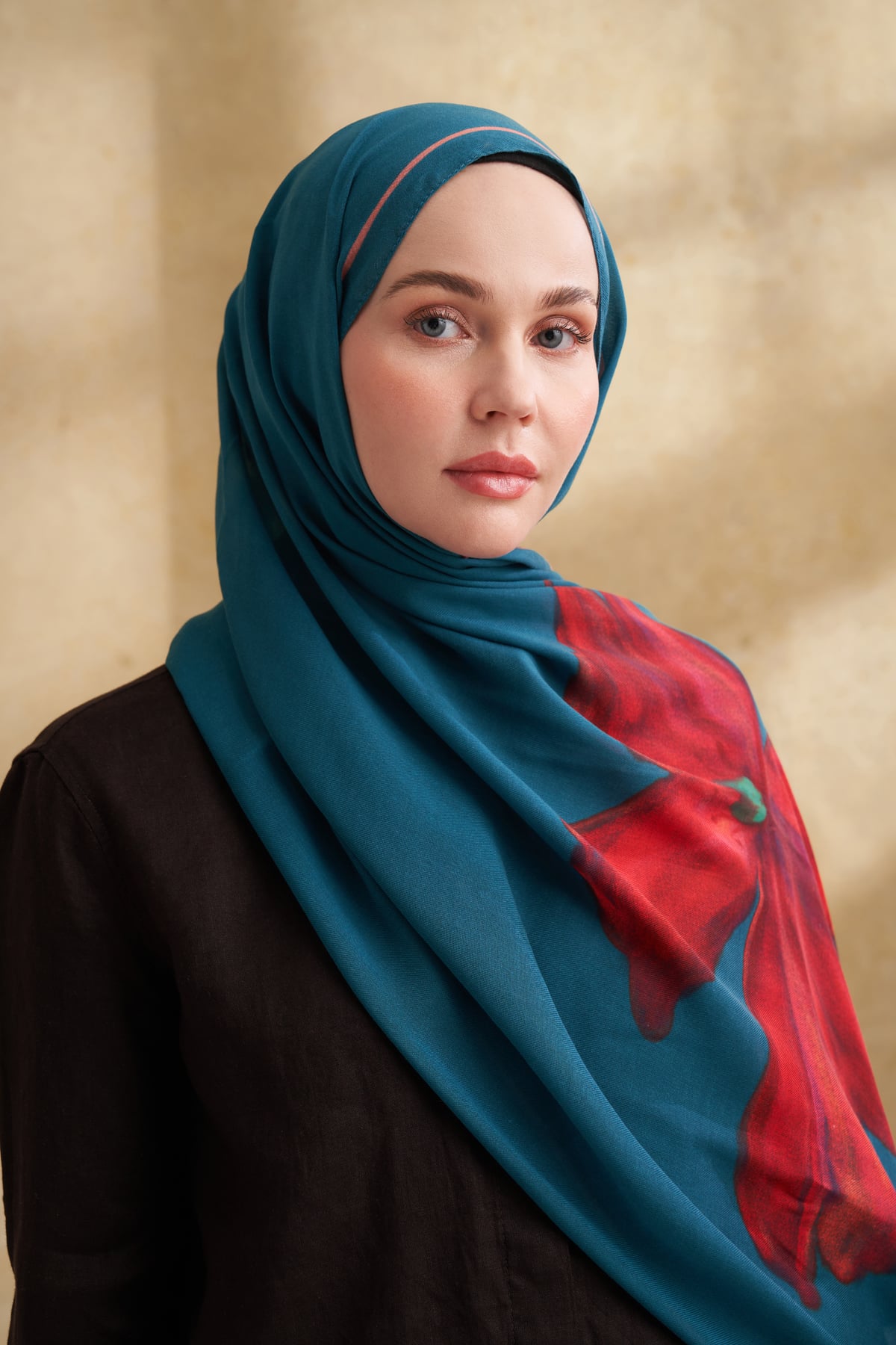İPEK MODAL VELVET BLOOM DESEN ŞAL - PETROL MAVİSİ