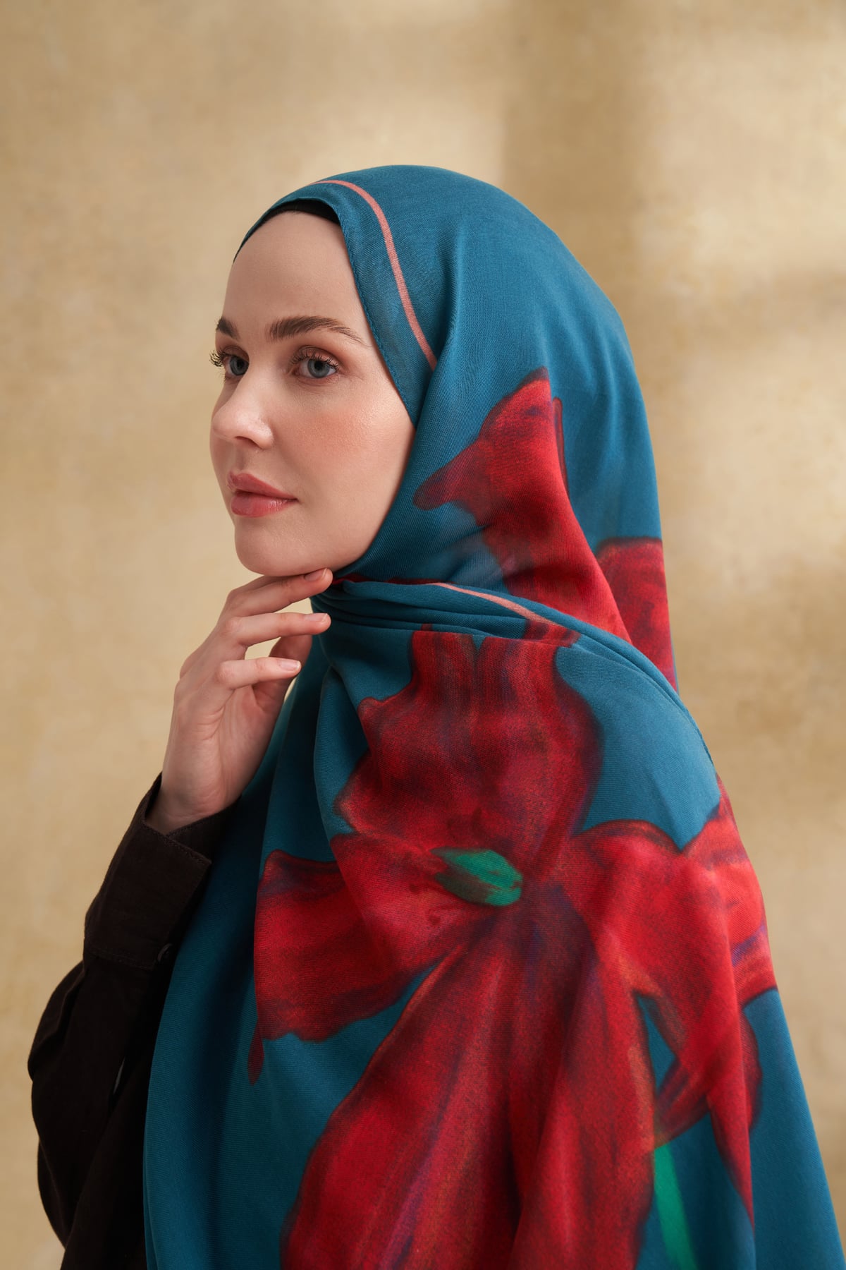 İPEK MODAL VELVET BLOOM DESEN ŞAL - PETROL MAVİSİ