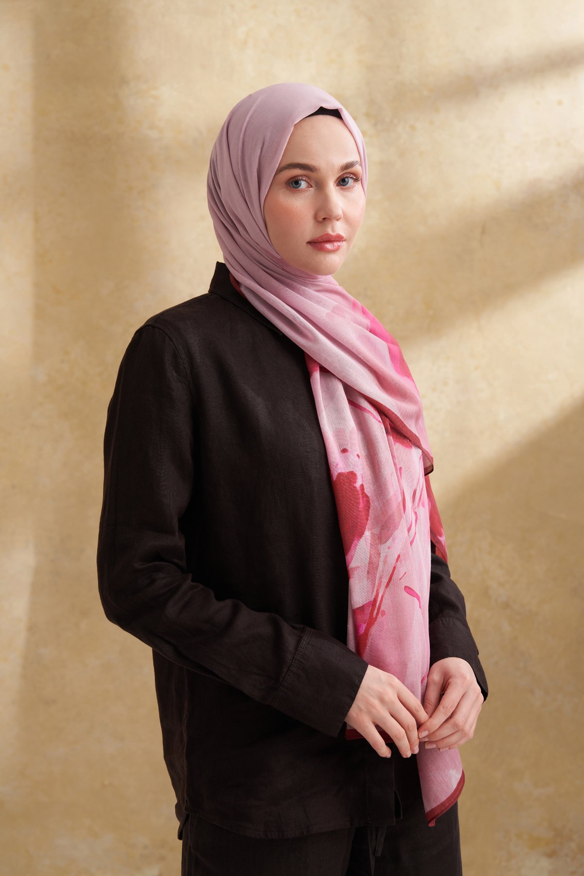 İPEK PAMUK CAMELLIA DESEN ŞAL - BURGUNDY