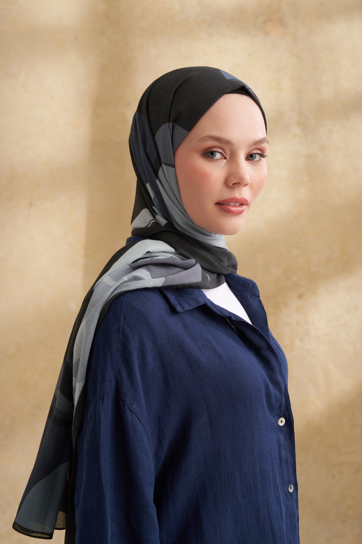 İPEK PAMUK SARAH DESEN ŞAL - SİYAH - GRİ