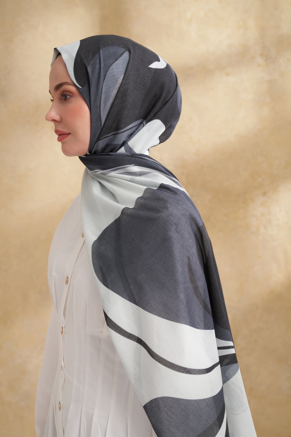 İPEK PAMUK SARAH DESEN ŞAL - SİYAH - GÜMÜŞ