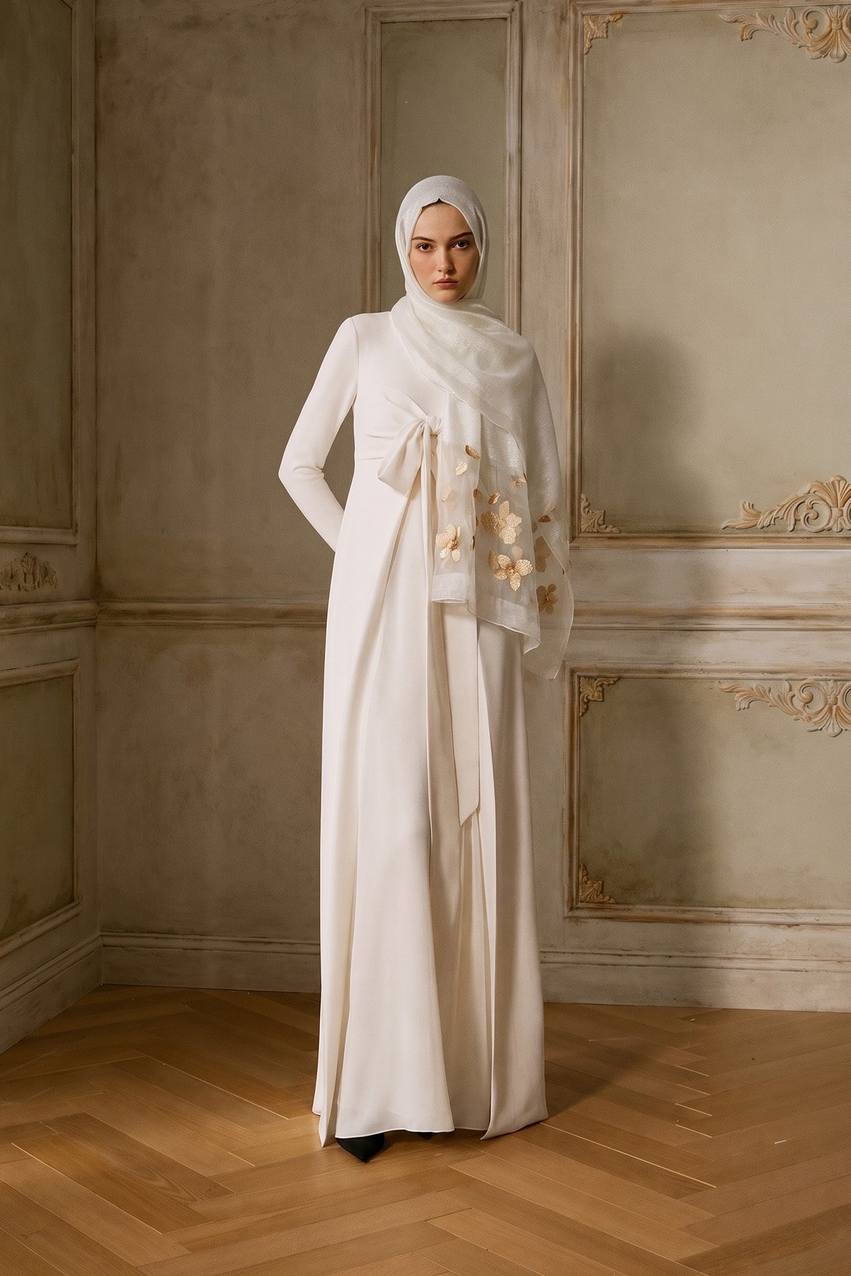 İPEKLİ BELLE DESEN ŞAL - BEYAZ