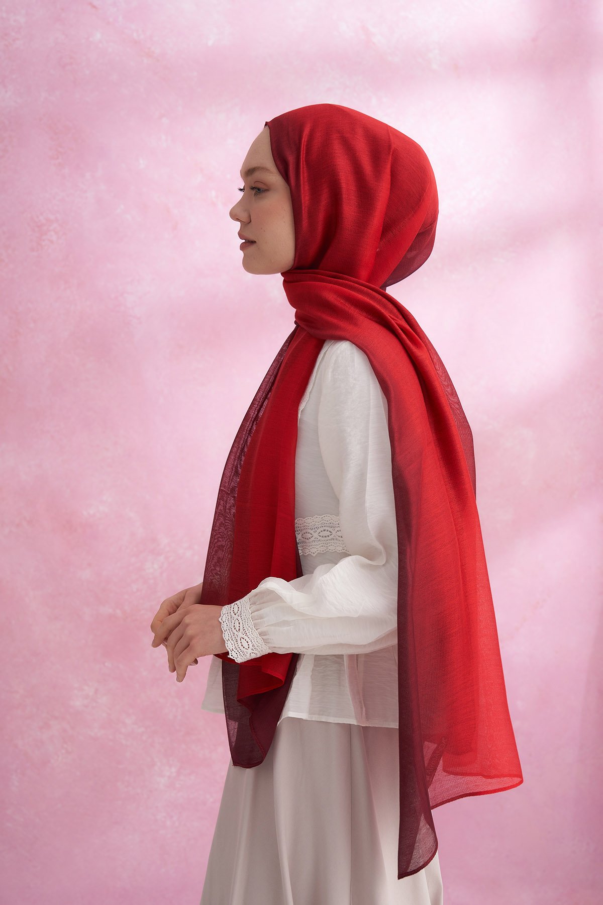 İPEKLİ DEGRADE ŞAL - BORDO - KIRMIZI