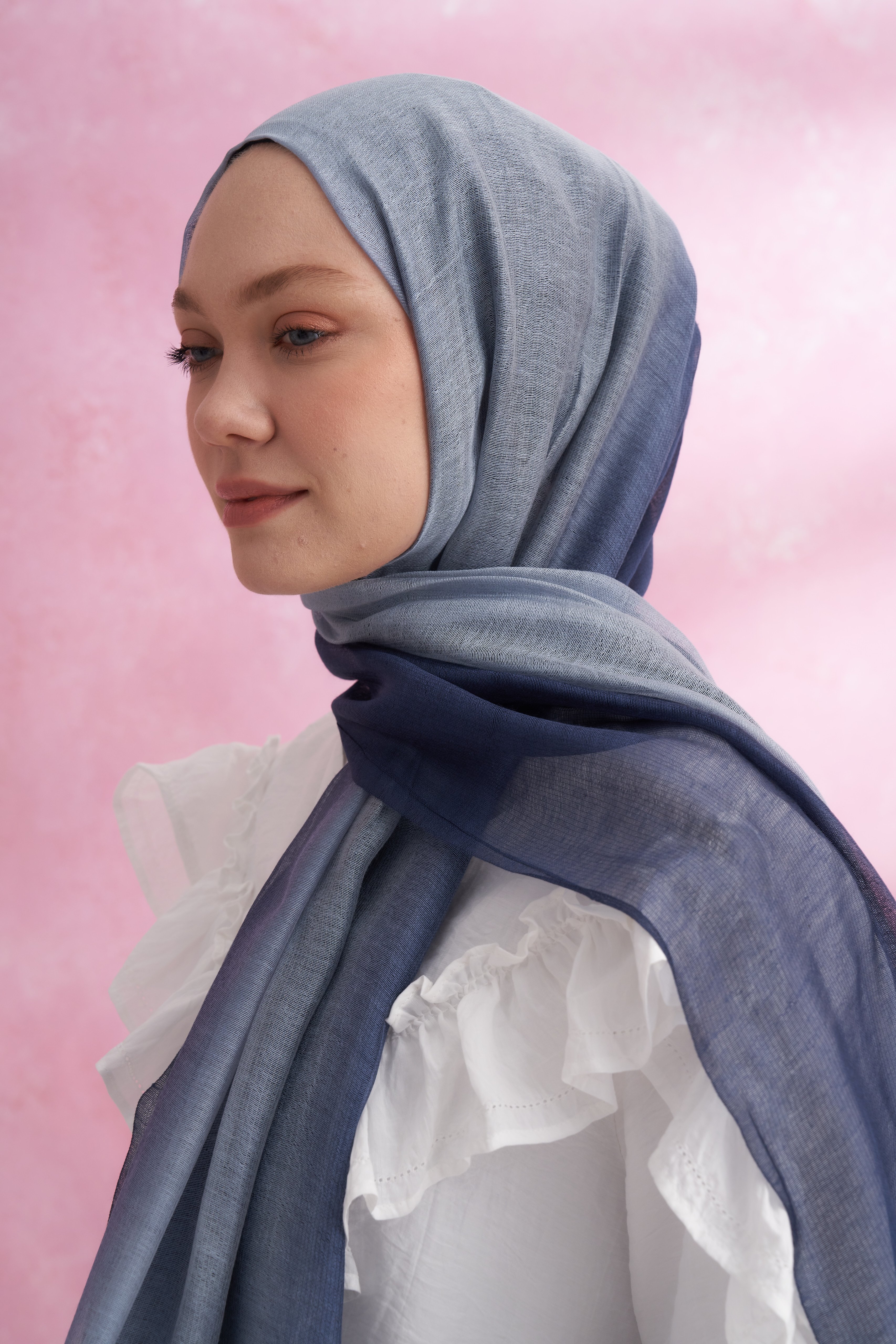İPEKLİ DEGRADE ŞAL - LACİVERT - BEBE MAVİSİ
