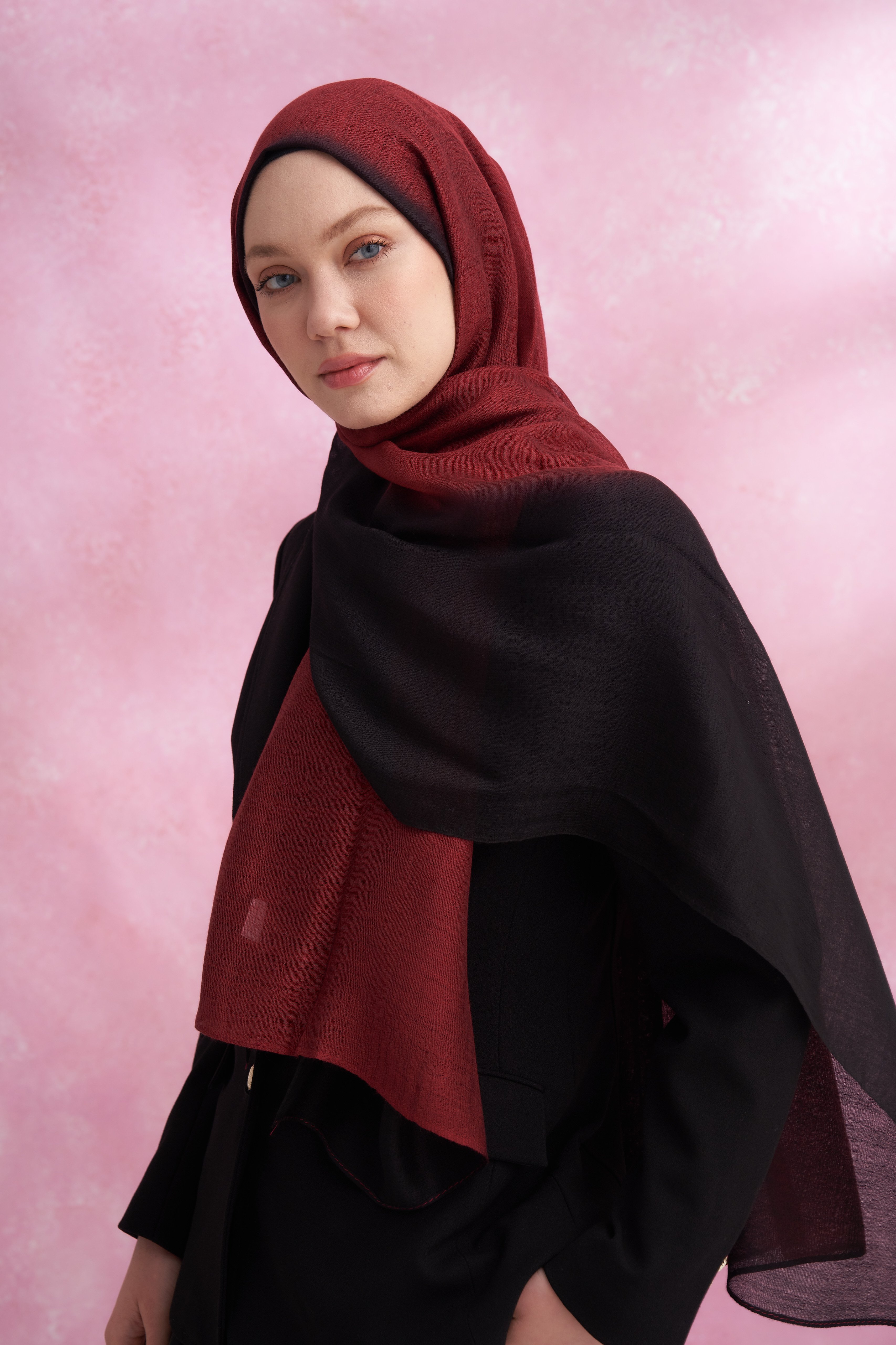 İPEKLİ DEGRADE ŞAL - SİYAH - BORDO