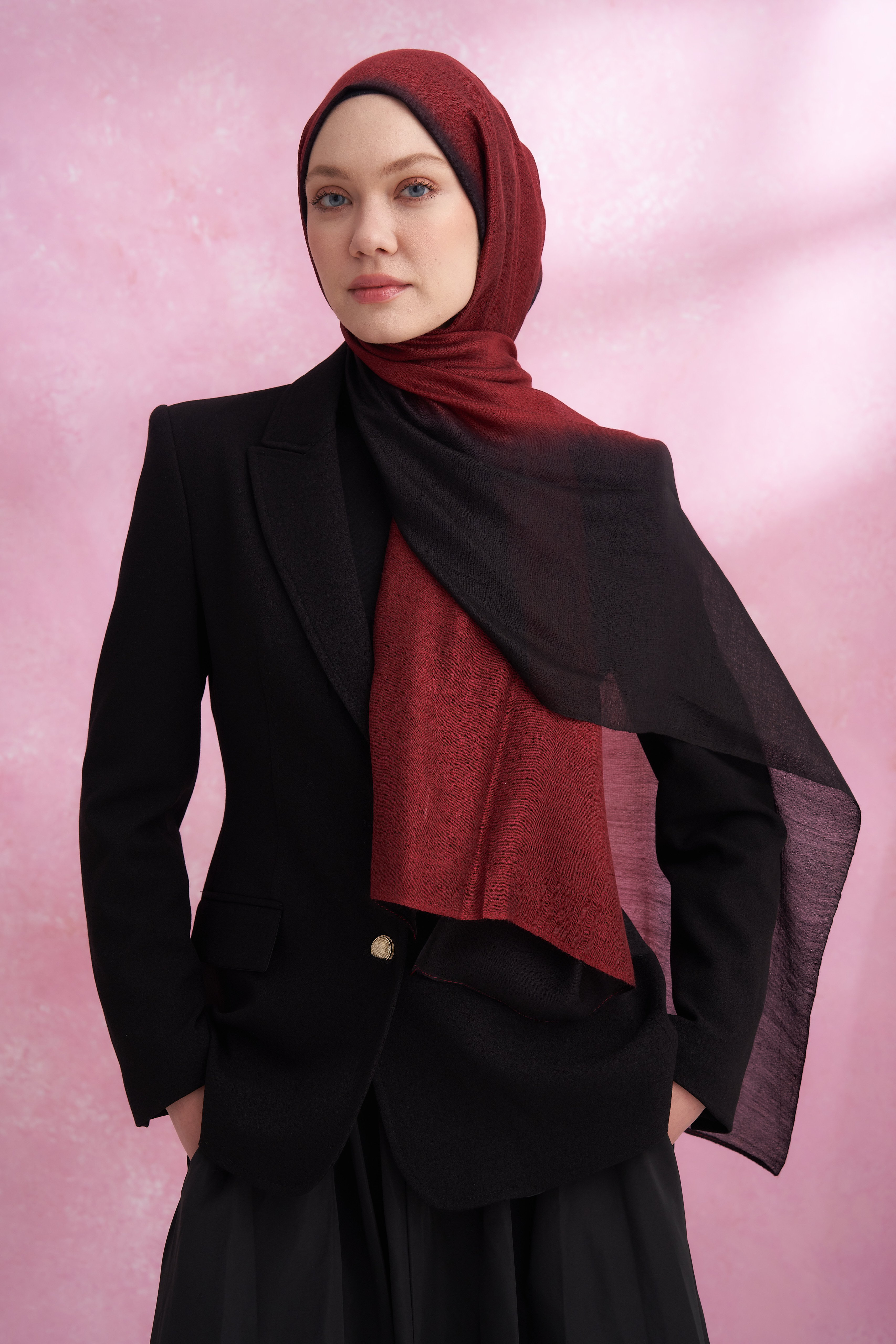 İPEKLİ DEGRADE ŞAL - SİYAH - BORDO