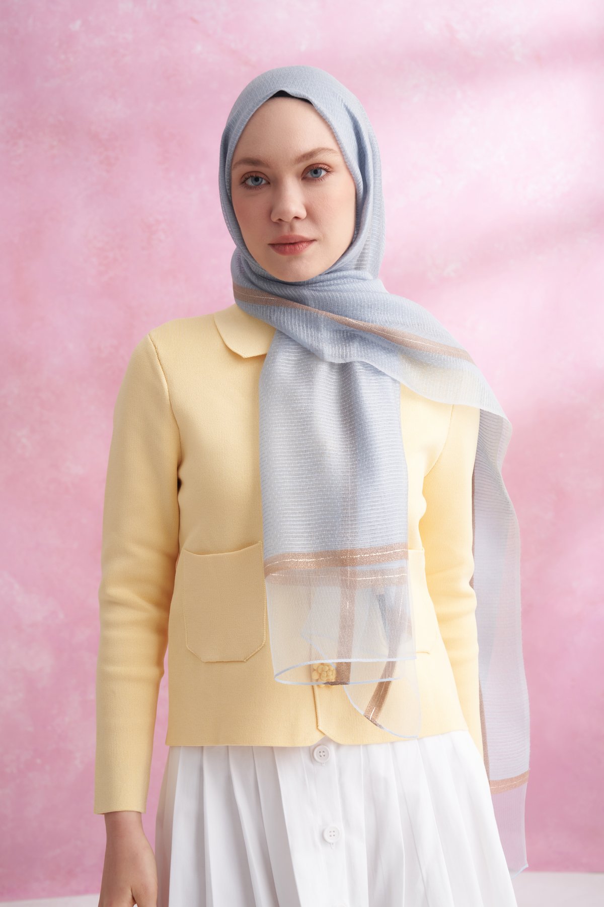 İPEKLİ PEONY ŞAL - KOT MAVİSİ