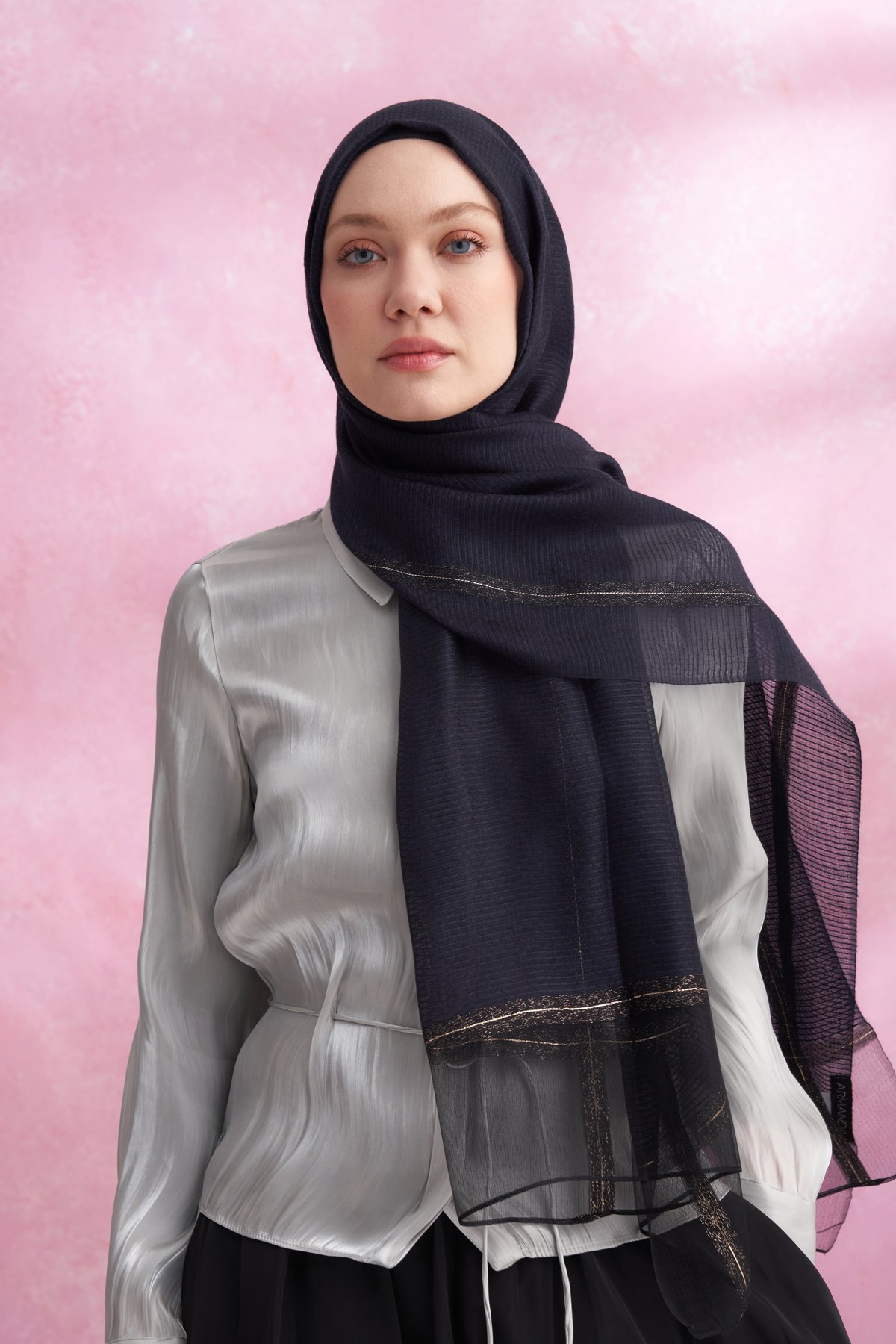İPEKLİ PEONY ŞAL - LACİVERT