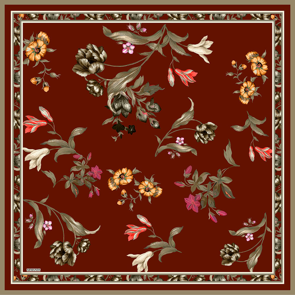 IRIS DESEN TWILL İPEK EŞARP - BORDO