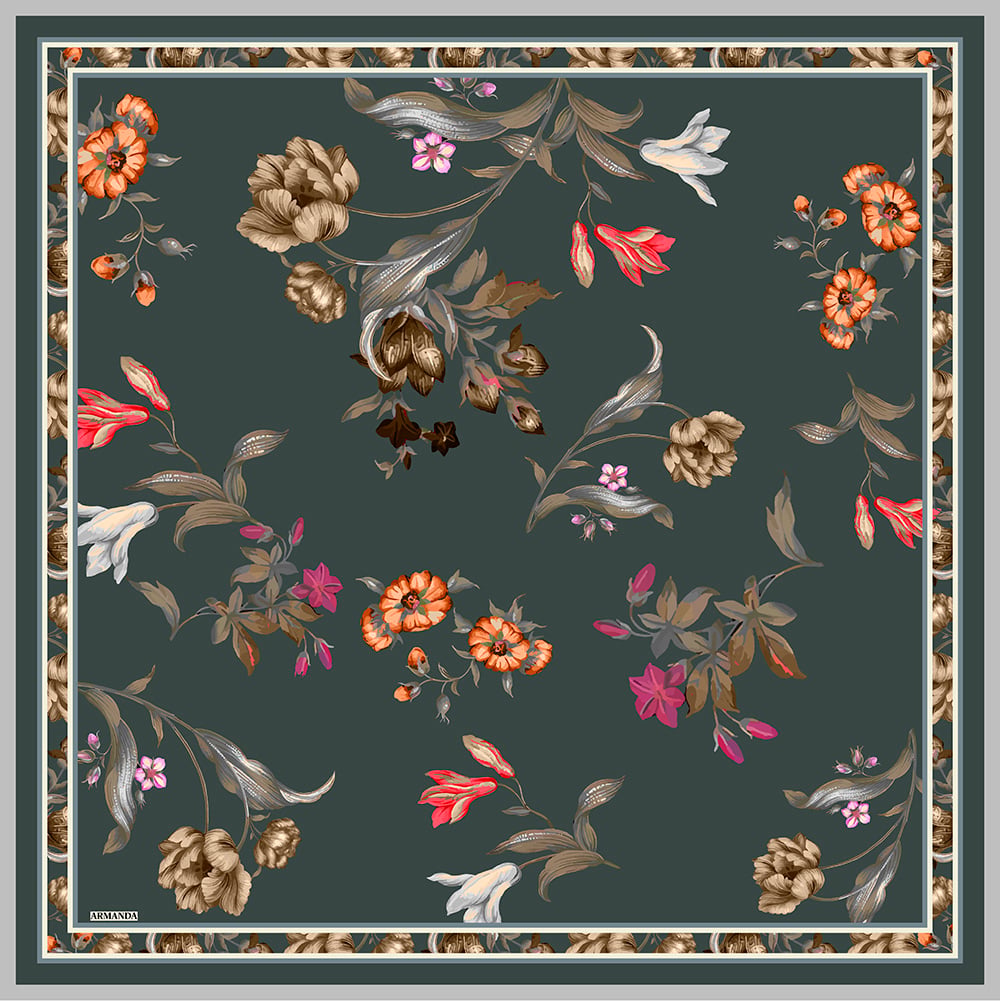 IRIS DESEN TWILL İPEK EŞARP - FÜME