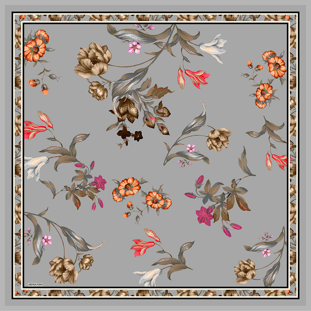 IRIS DESEN TWILL İPEK EŞARP - GRİ