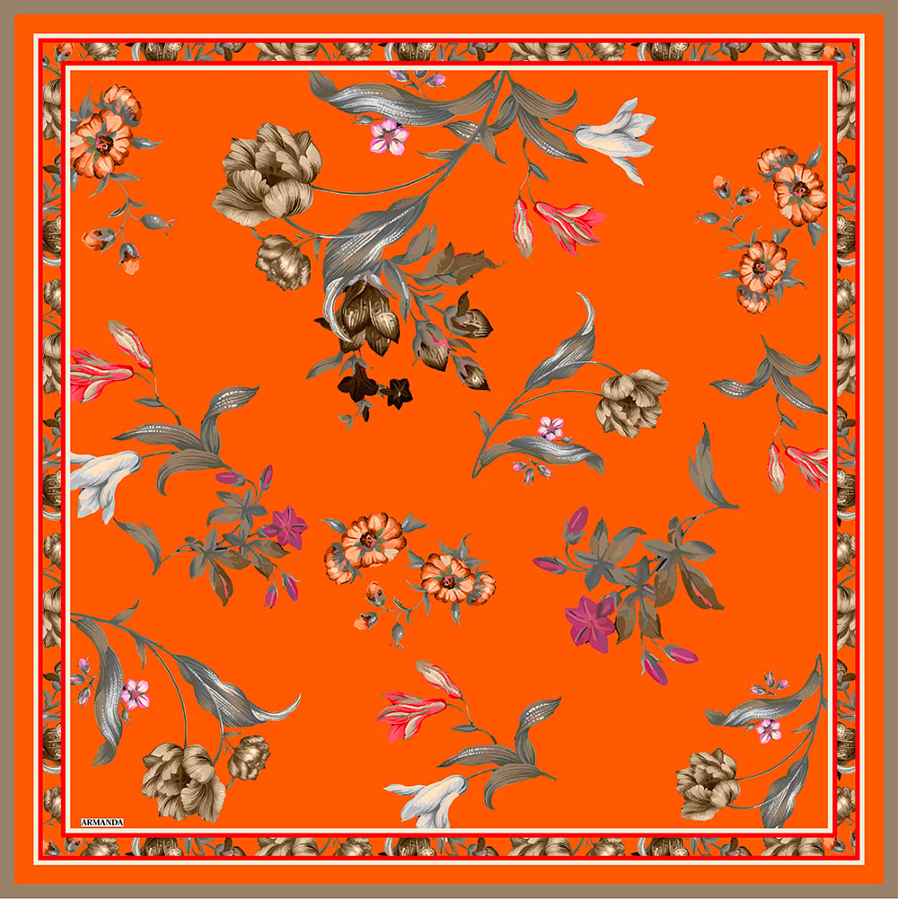 IRIS DESEN TWILL İPEK EŞARP - ORANGE
