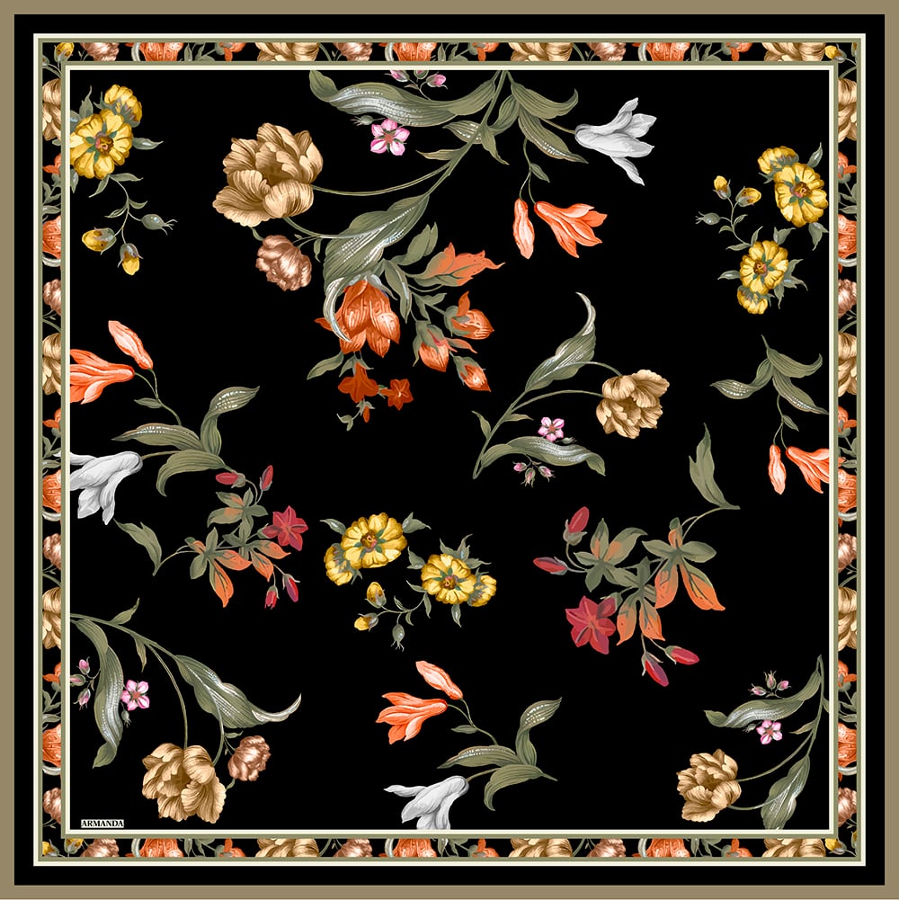 IRIS DESEN TWILL İPEK EŞARP - SİYAH