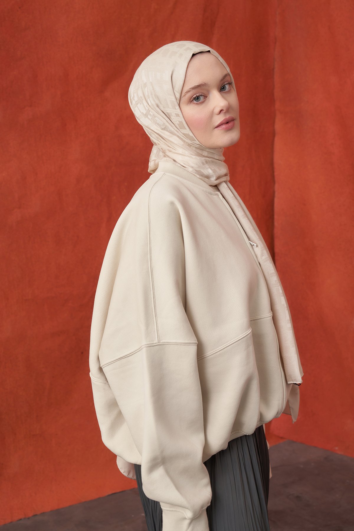 İTALYAN JAKAR BLOK DESEN ŞAL - AÇIK BEJ