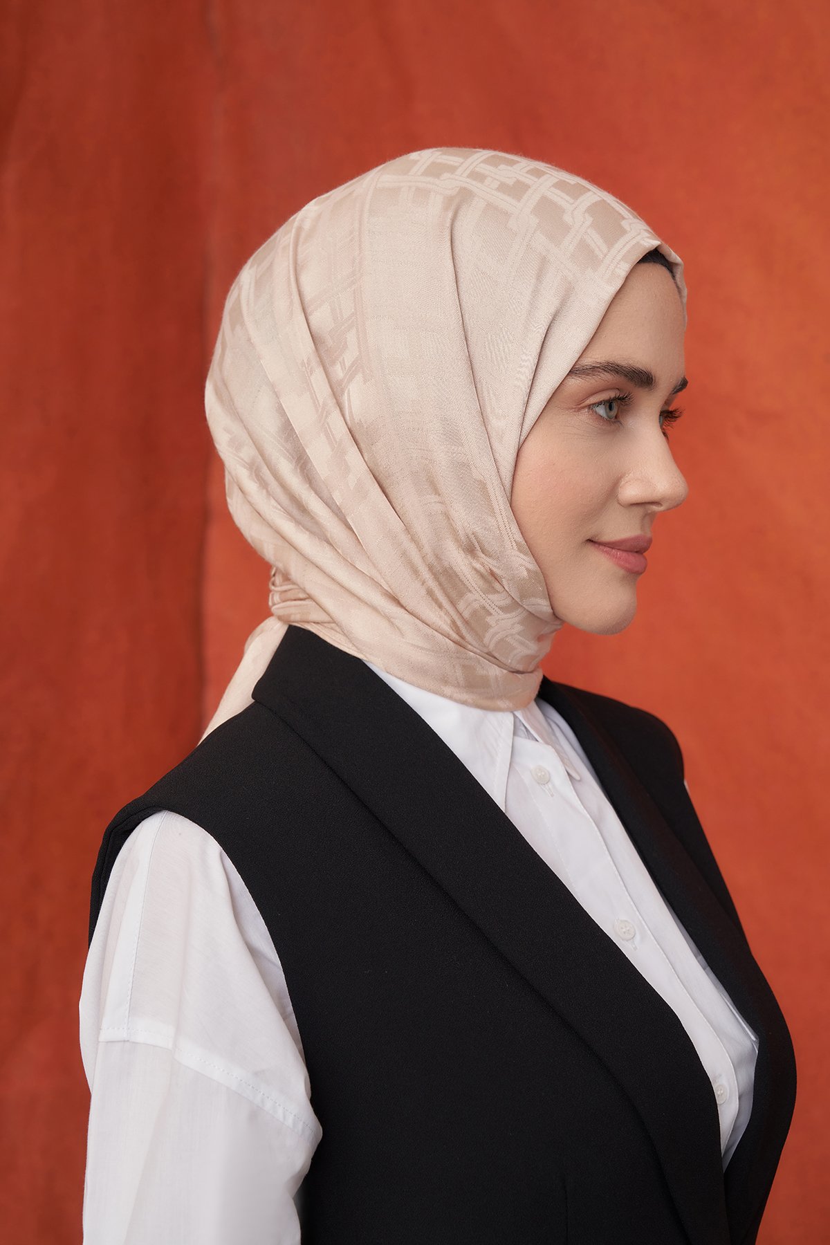 İTALYAN JAKAR BLOK DESEN ŞAL -  BEJ