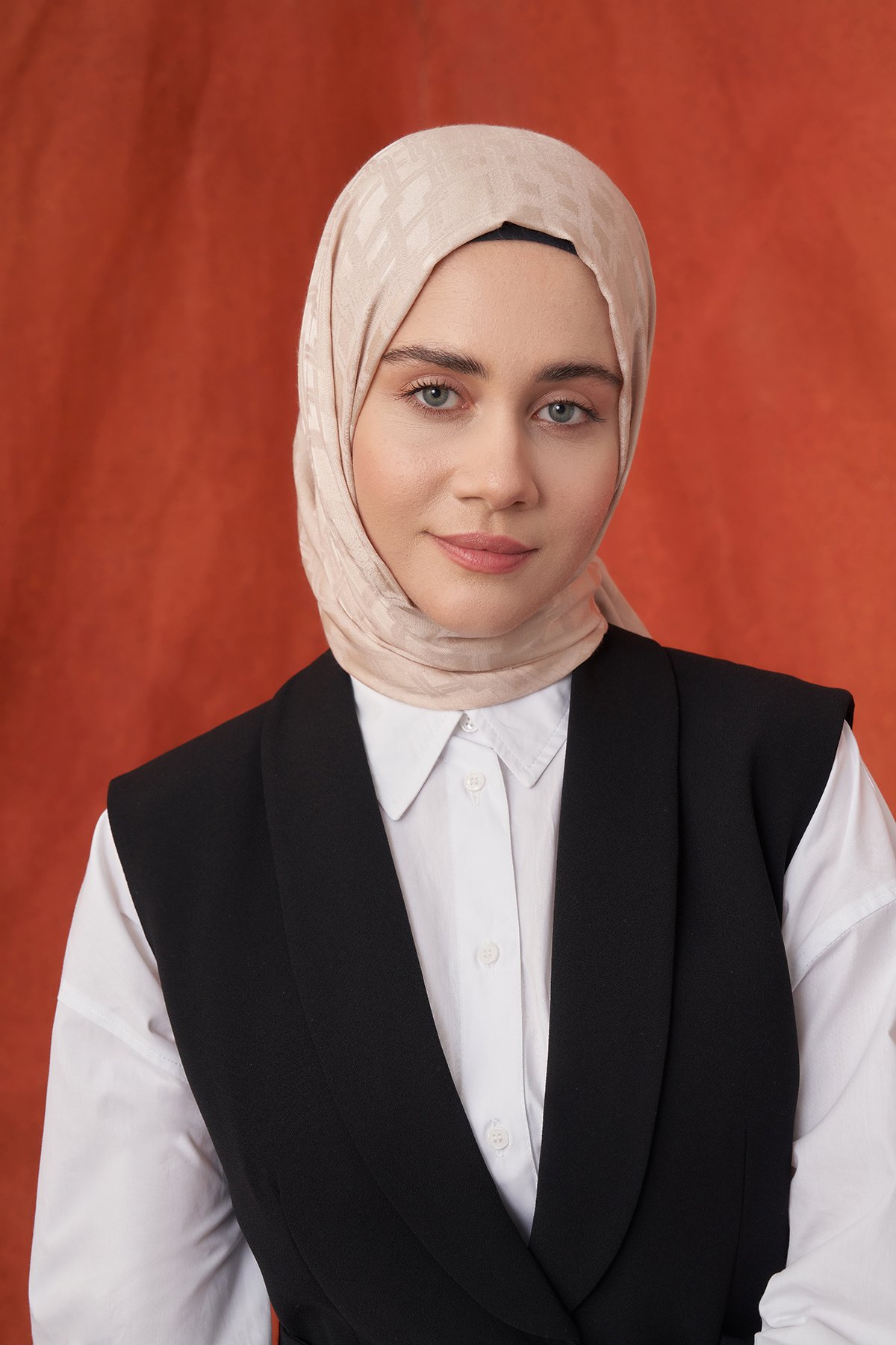 İTALYAN JAKAR BLOK DESEN ŞAL -  BEJ