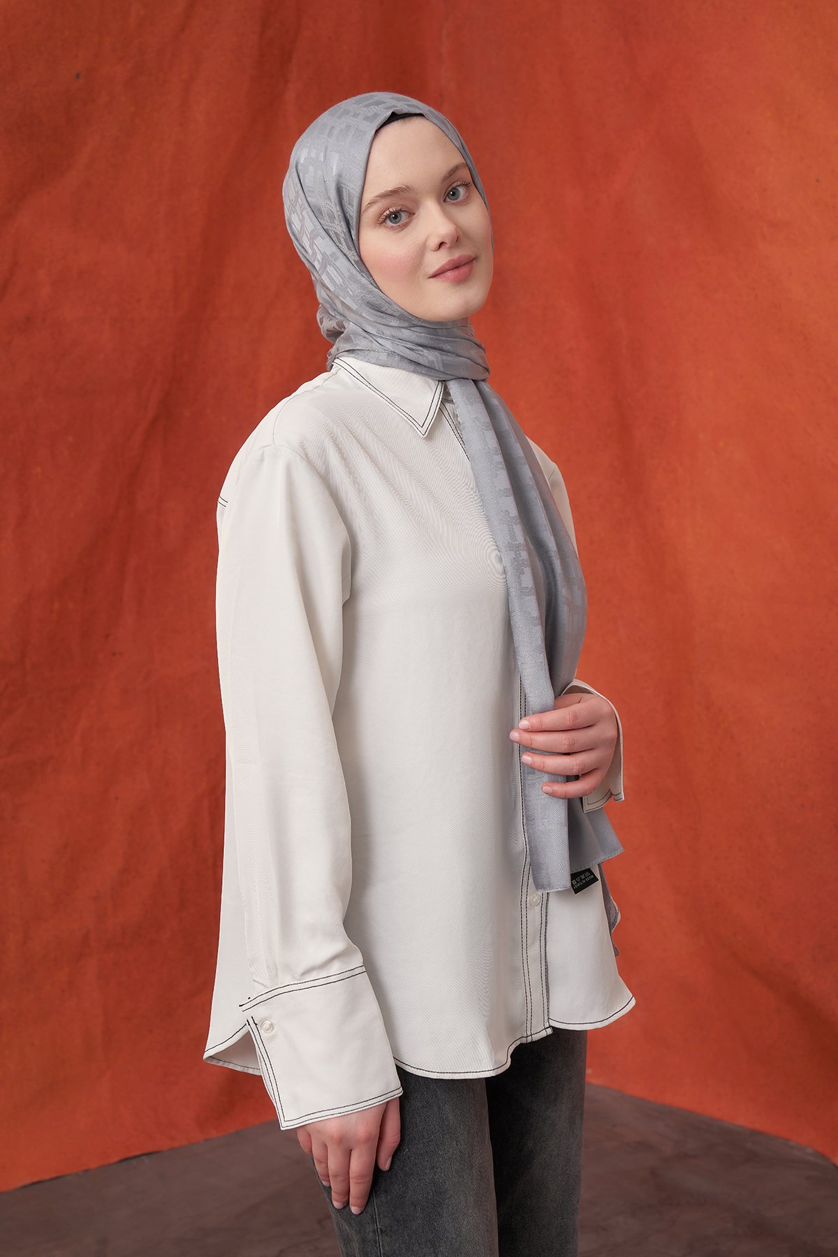 İTALYAN JAKAR BLOK DESEN ŞAL -  GRİ