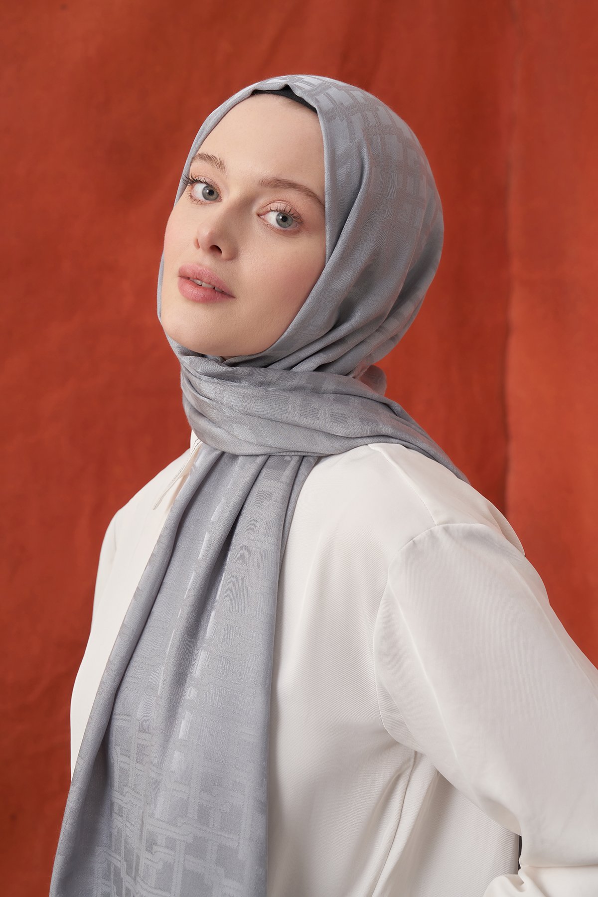 İTALYAN JAKAR BLOK DESEN ŞAL -  GRİ