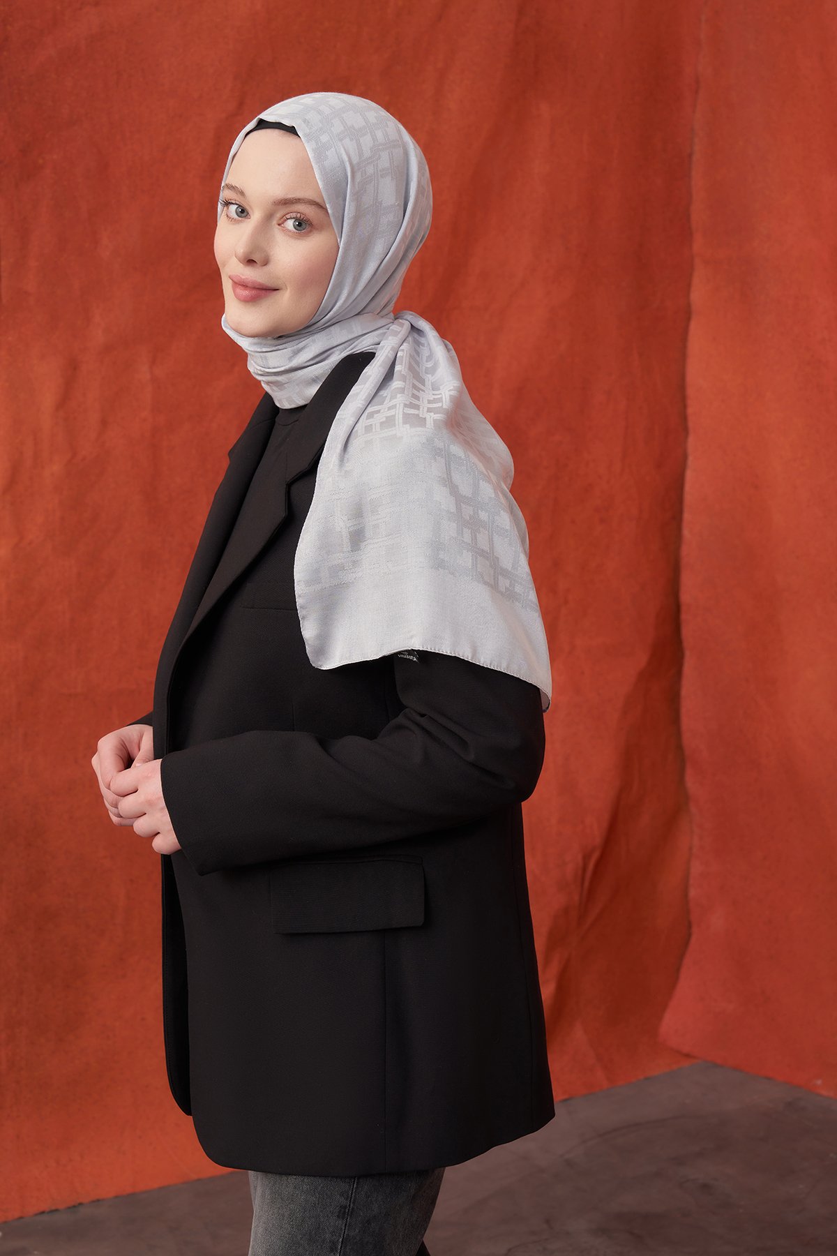 İTALYAN JAKAR BLOK DESEN ŞAL - GÜMÜŞ